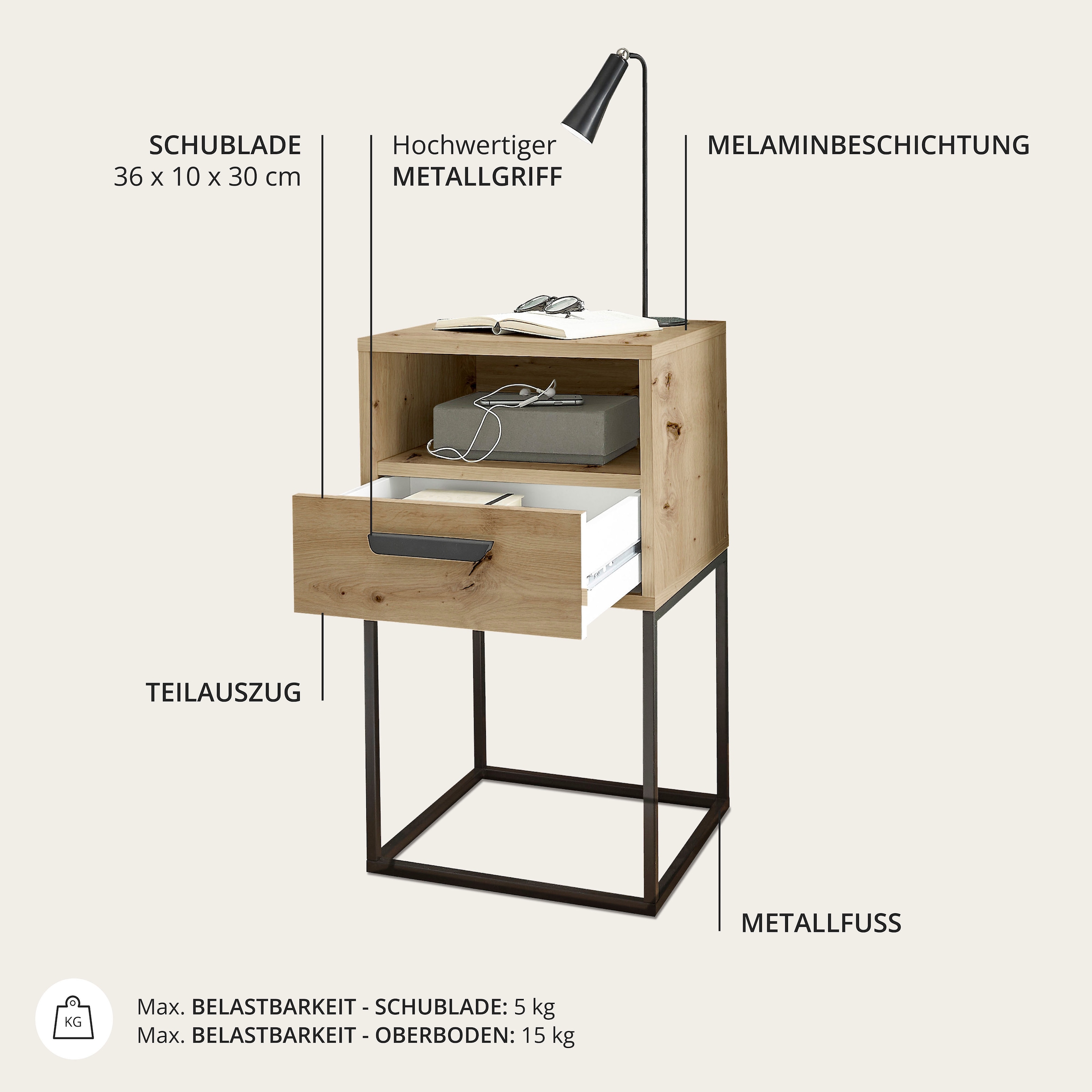 Schlafkontor Nachtkommode »Cudro Nachttisch auf Fußgestell« mit einem offenen Fach für schnellen Zugriff