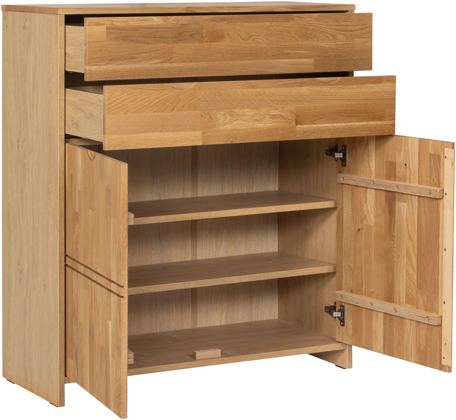 OTTO home Highboard »Maximus: 3 geräumige Fächer, 2 Softclose Schubladen,Hochwertig,Zeitlos« B/T/H: 96/38/107cm, Massivzholz Fronten&Oberdeckel, Korpus aus Melamin