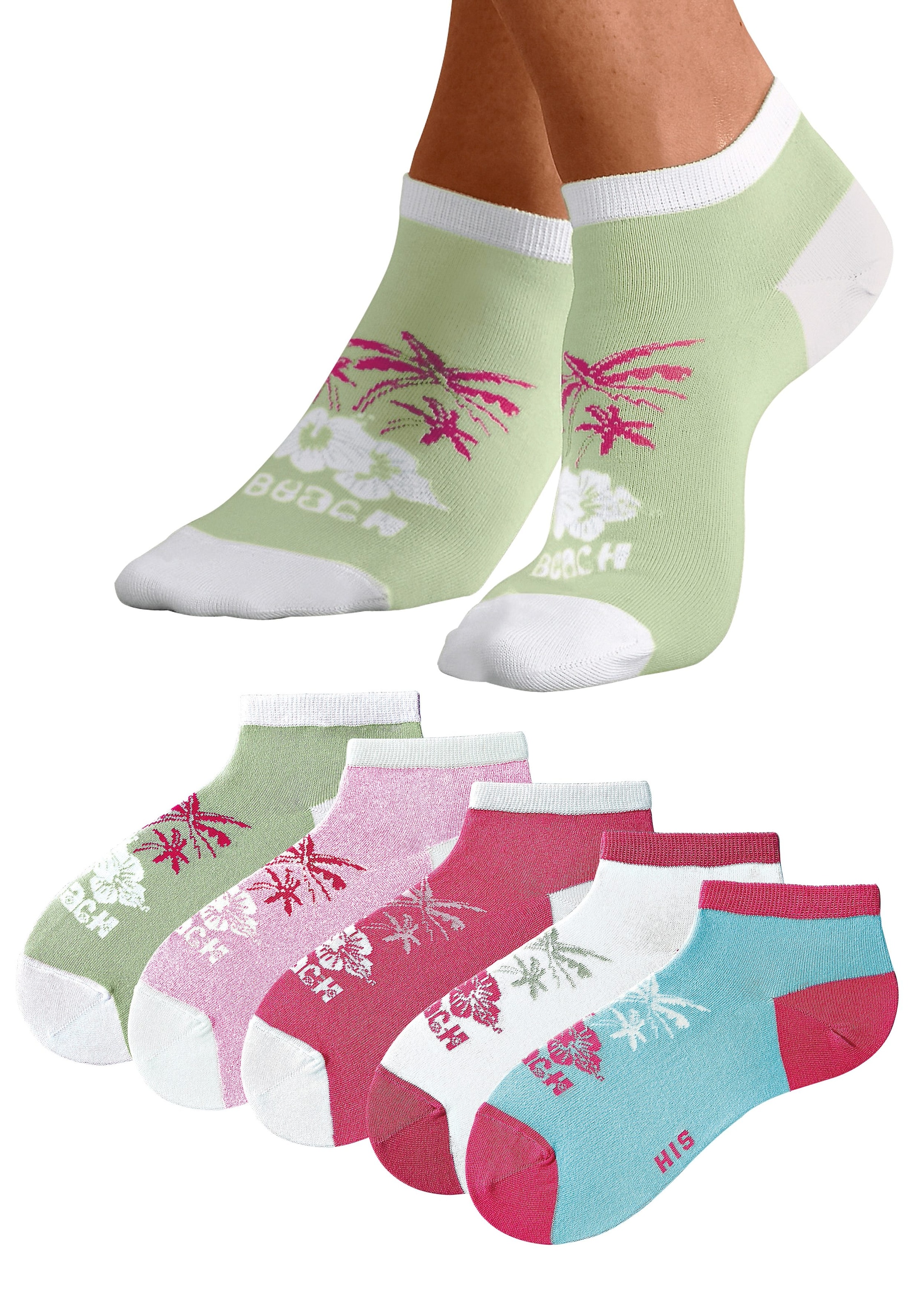 H.I.S Sneakersocken, (Packung, 5 Paar), im farbenfrohen Hawaii Design