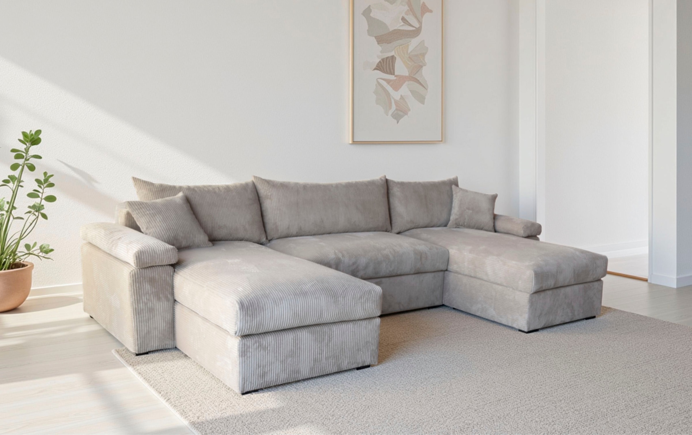 OTTO home Wohnlandschaft »Cosy U-Form, B: 309 cm, Sitzaufbau im Sandwich-Federkern« 2 Zierkissen, Mega-Sofa, Cord oder Struktur weich, Kaltschaumauflage