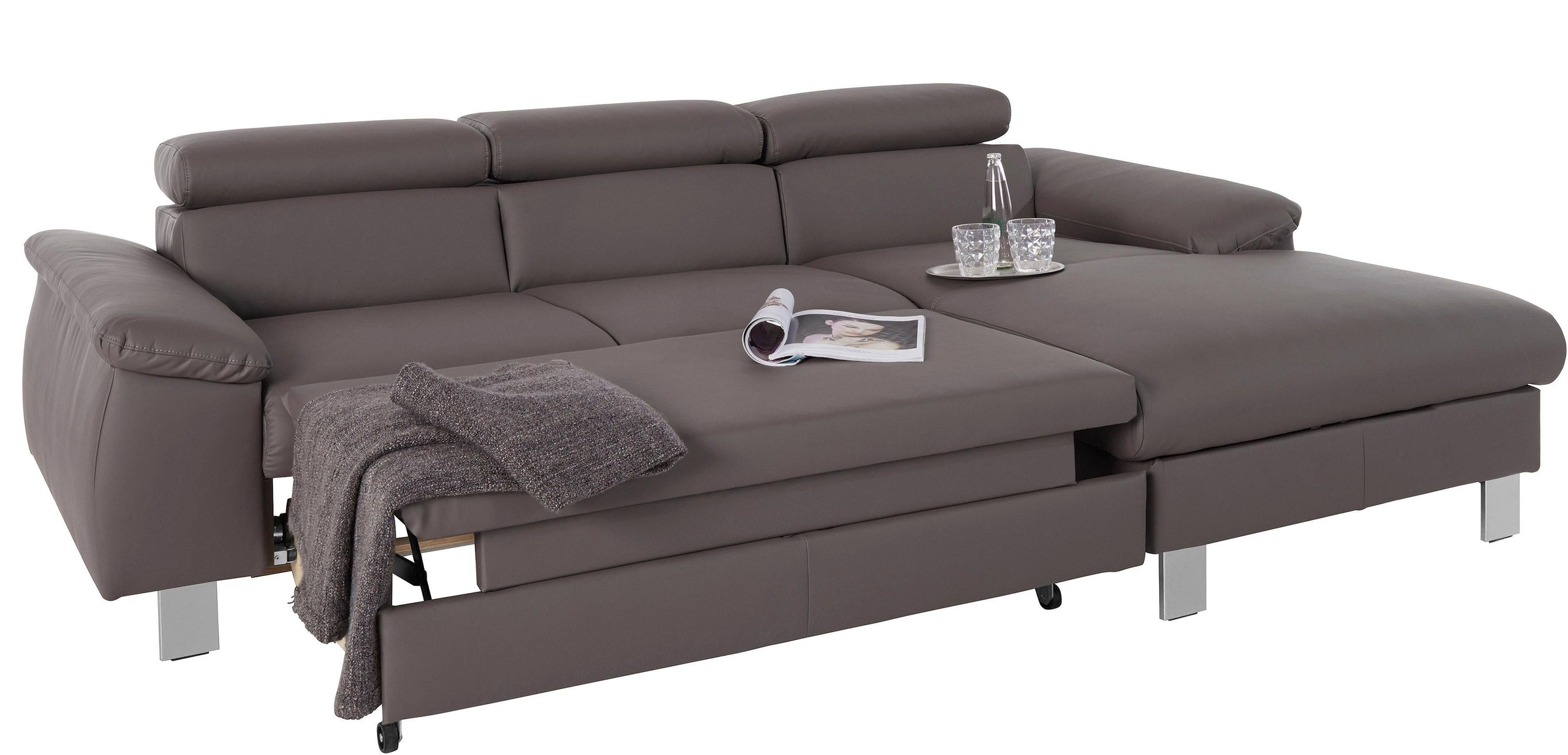 COTTA Ecksofa Komaris, Ecksofa, wahlweise mit RGB-LED-Beleuchtung und Bettfunktion/Bettkasten