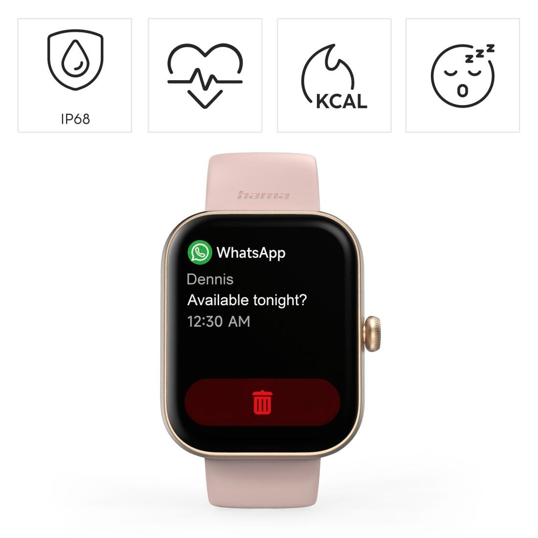 Hama Smartwatch »Smartwatch 1,65“ (Telefonfunktion, WhatsApp, E-Mail etc., wasserdicht)«, (/ 1,65 Zoll),)