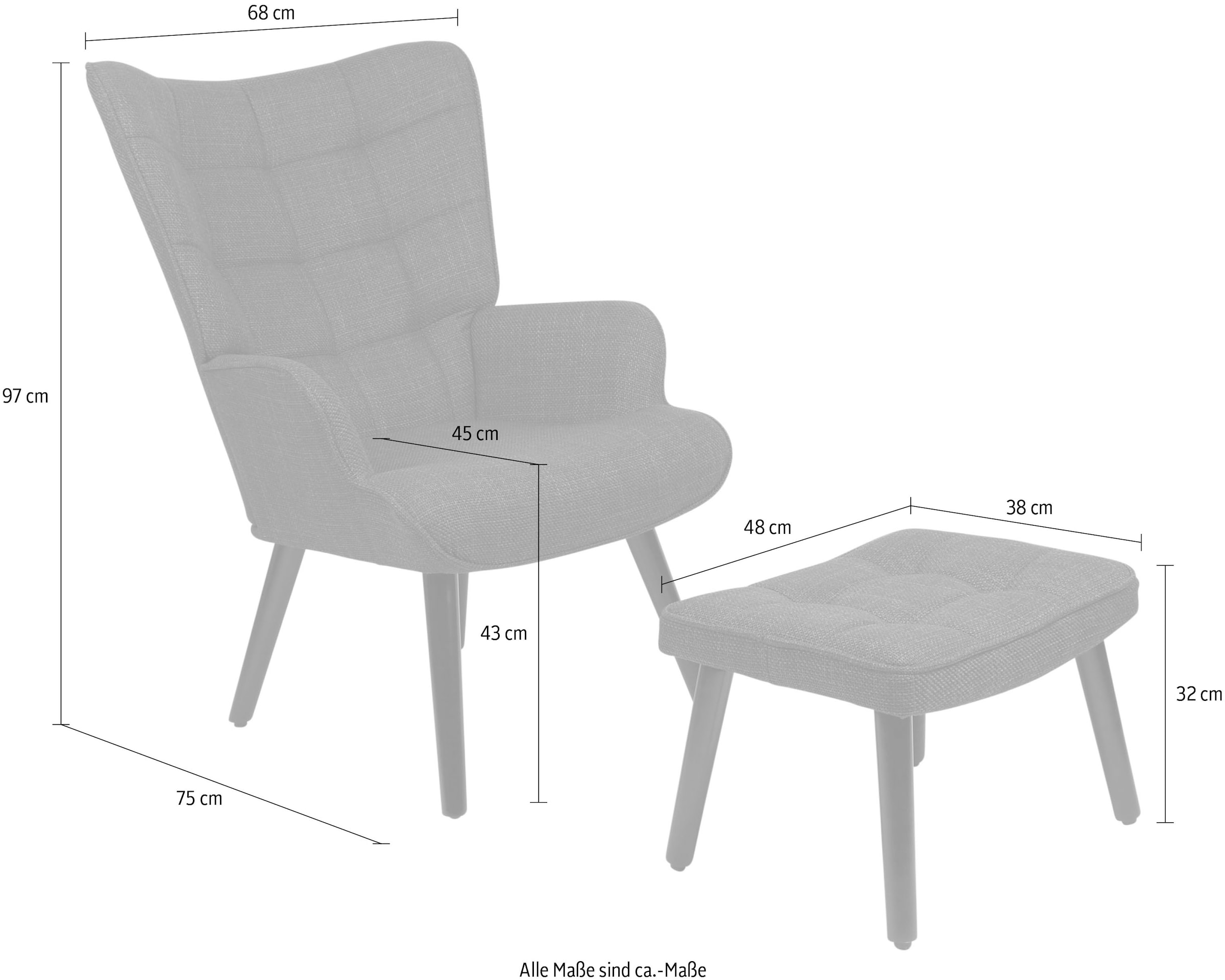 HELA Loungesessel »PAROS«, (Set, 2 St., Sessel mit Hocker), Sessel mit Hocker;Loungesessel;4-Fuß Massiv;Webstoff;Armlehnen