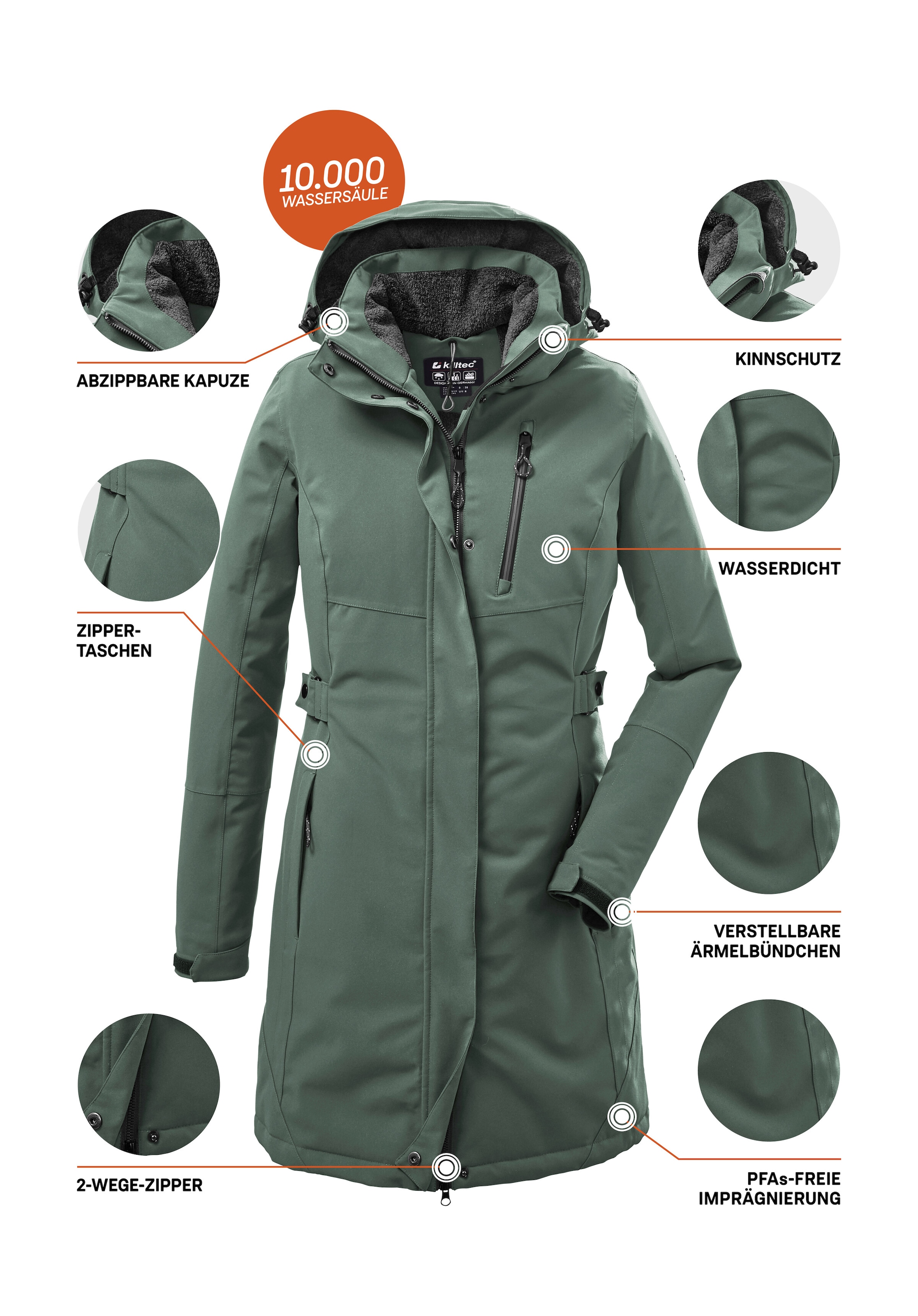 Killtec Parka »KOW 165 WMN PRK«, Wasser- und winddichter Parka mit Teddyfleece und abnehmbarer Kapuze
