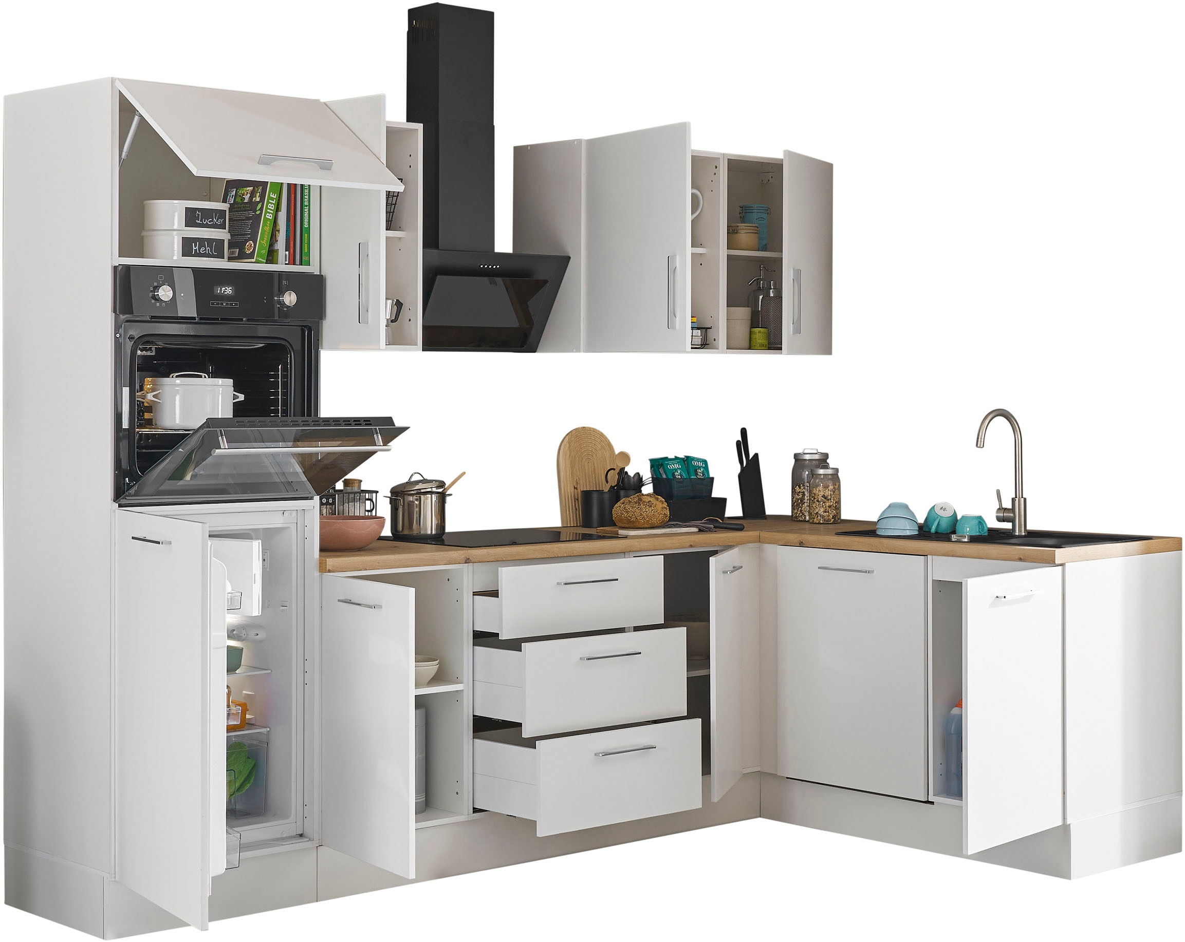 BASIC by Balculina Winkelküche »Turin«, Stellbreite 280x175 cm, wahlweise mit E-Geräten