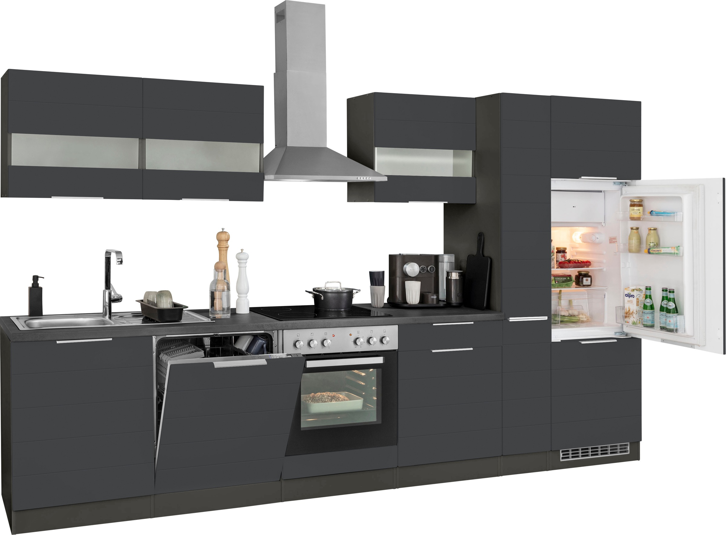 KOCHSTATION Küchenzeile »KS-Luhe« 330 cm breit, wahlweise mit oder ohne E-Geräten, gefräste MDF-Fronten