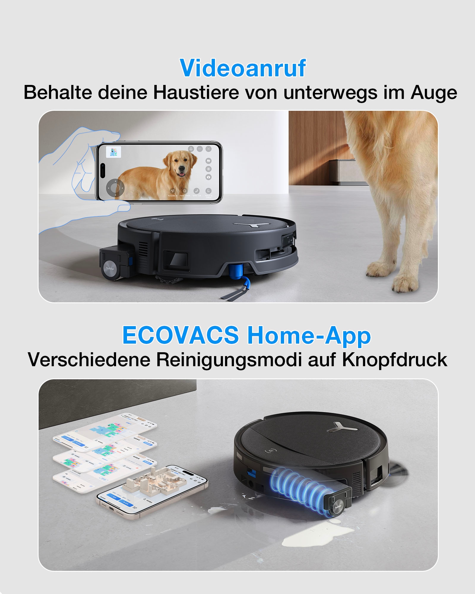 ECOVACS Nass-Trocken-Saugroboter »DEEBOT T80S OMNI (Black), OZMO ROLLER 2.0 Wischtechnologie,« 24.800 Pa Saugleistung, Triple Lift 10 mm