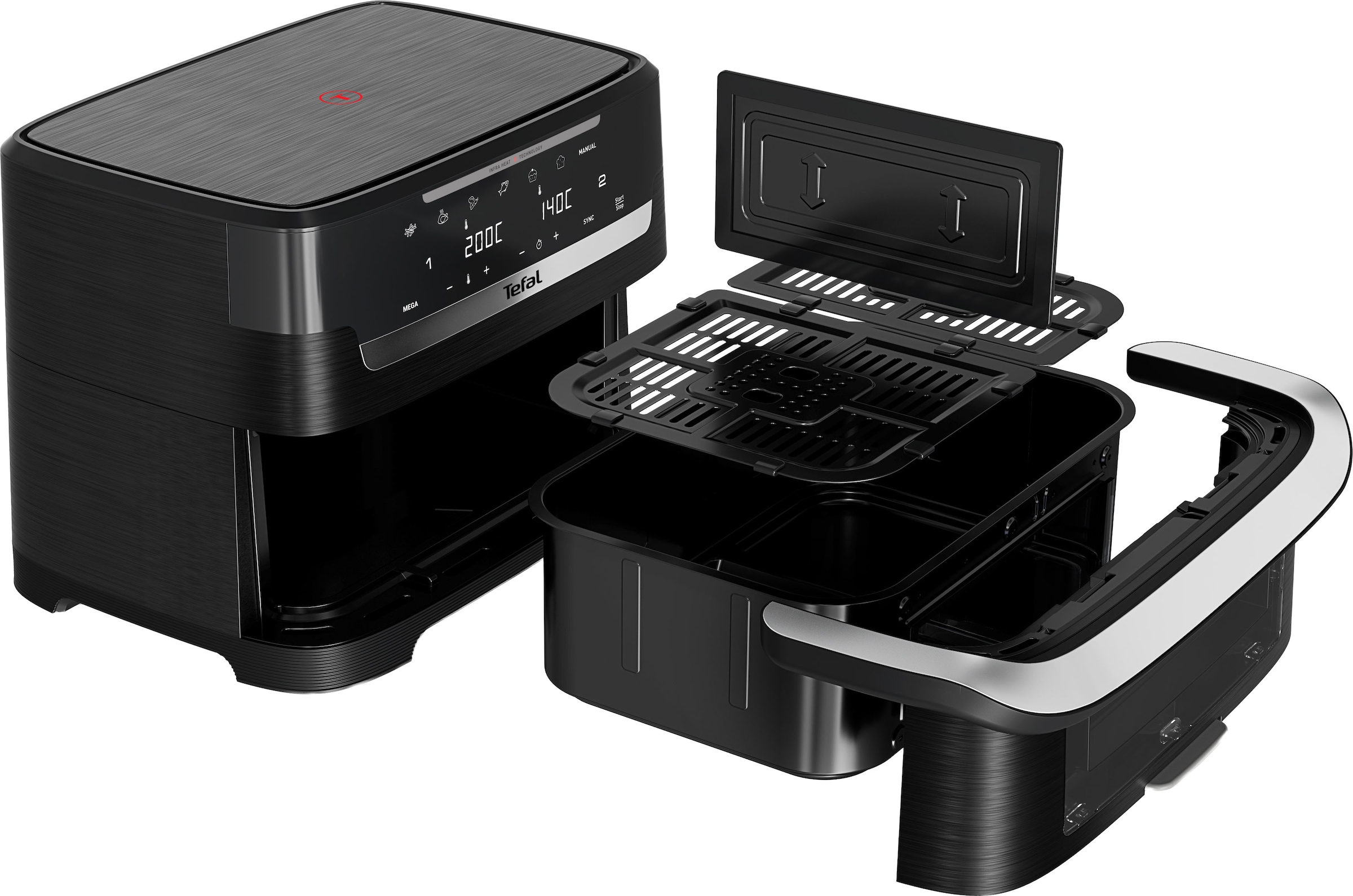 Tefal Heißluftfritteuse »Ever Fry Dual Flex, FlexCook Doppelkammer, XXL Fassungsvermögen« 2700 W bis zu 4x schneller, für bis zu 8 Portionen, EY9288