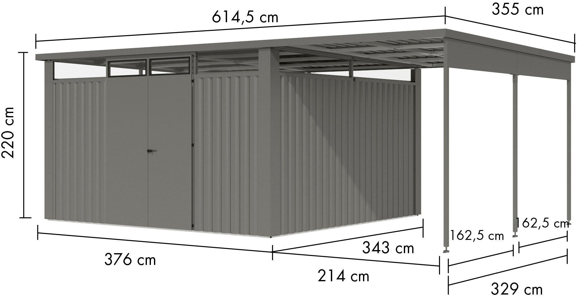 Karibu Gartenhaus »Metall mit Lichtband aus Kunststoff, Østen 4 SET«, in verschiedenen Farben, mit Anbaudach 2,25 m breit