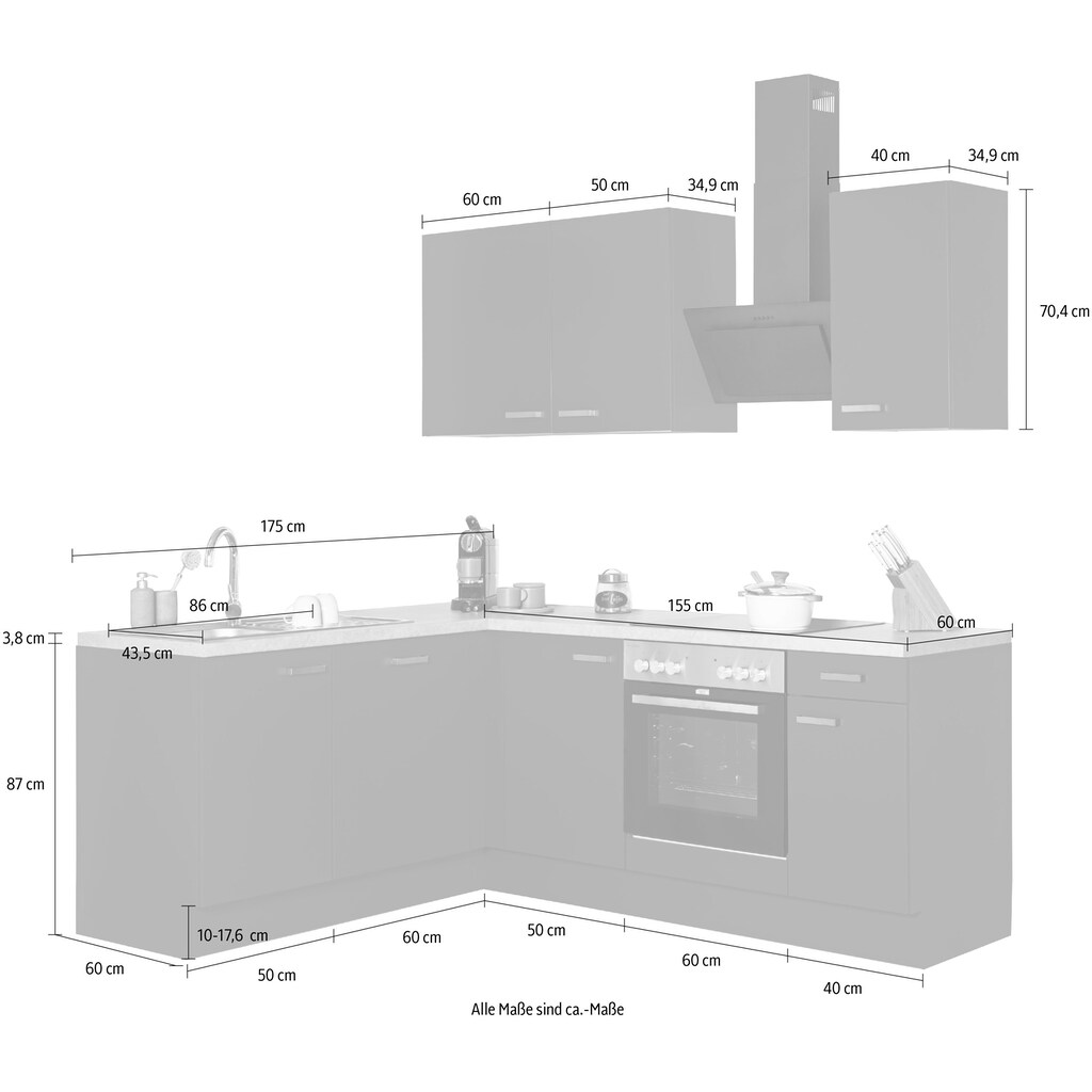 OPTIFIT Winkelküche »Parma«, mit E-Geräten, Stellbreite 215x175 cm