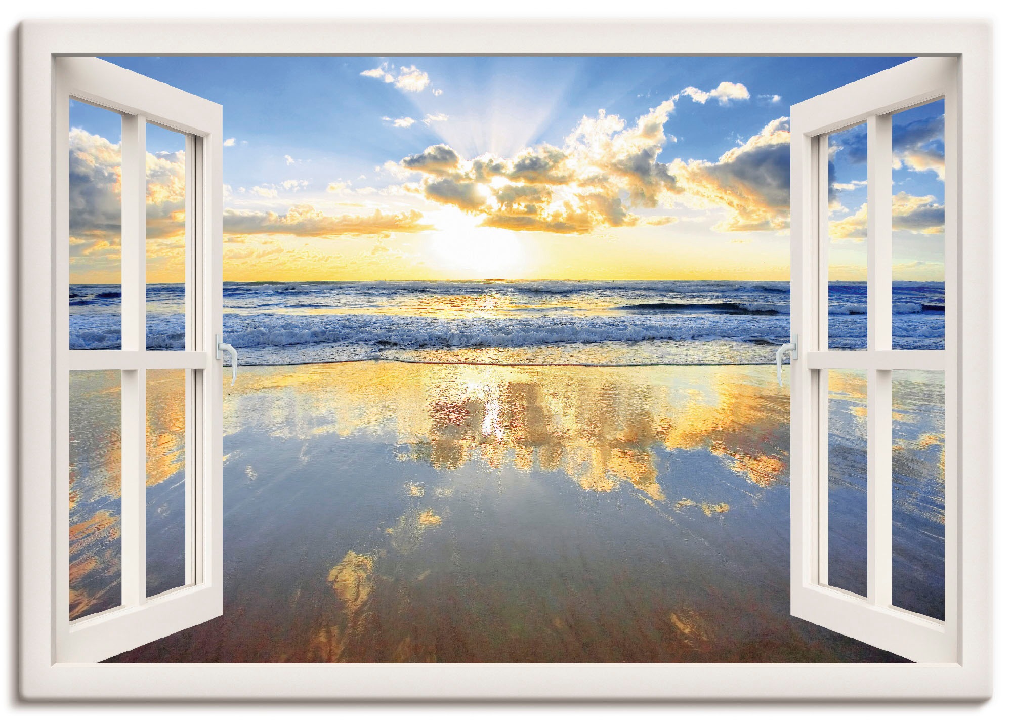 Artland Leinwandbild »Fensterblick Sonnenaufgang Ozean« Fensterblick 1 Stk. günstig online kaufen