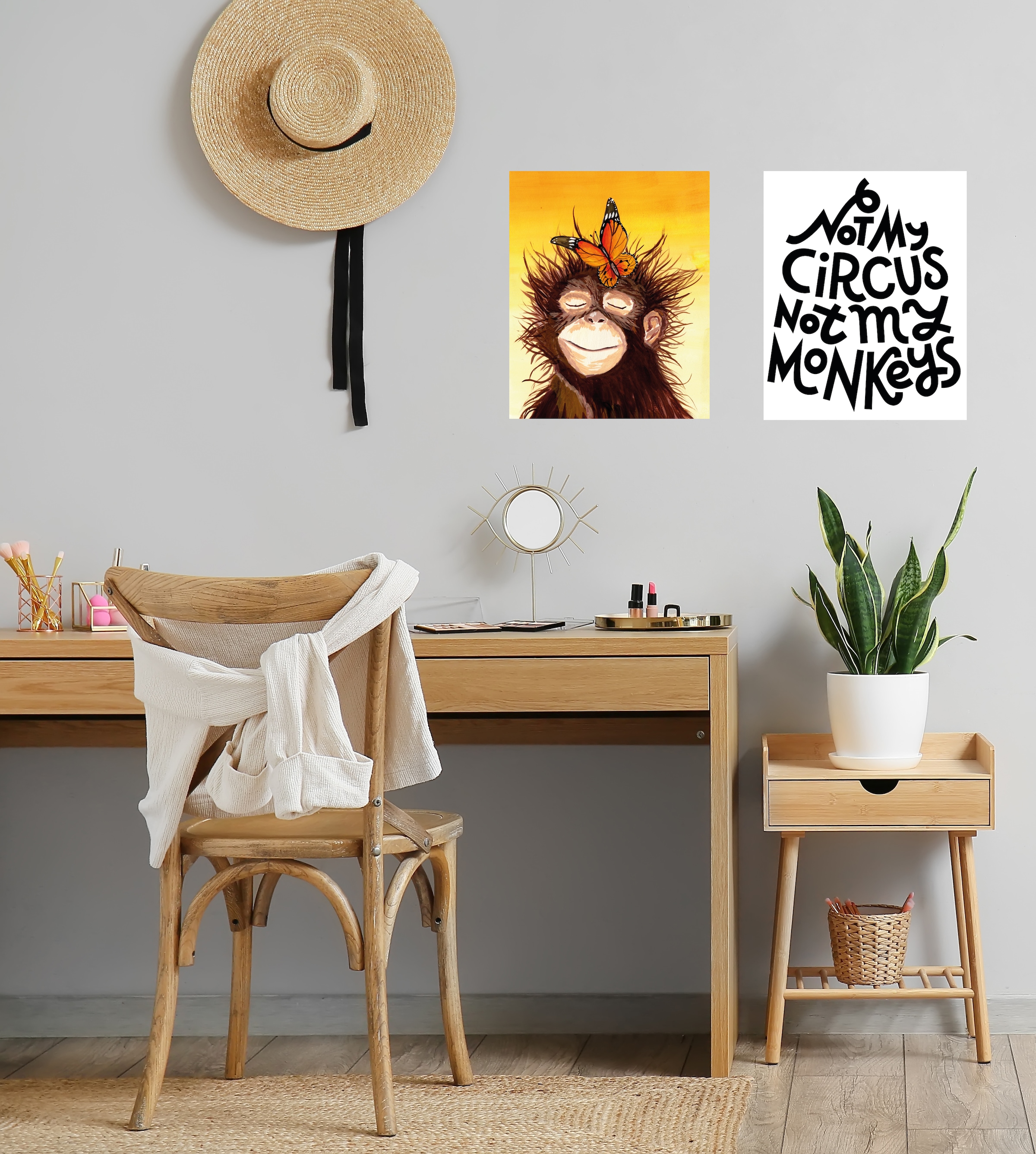 my home Poster »Affe mit Schmetterling - Circus Poster Set - Dekoration«, (2er-Set), 2er-Set - jeweils 30x40cm