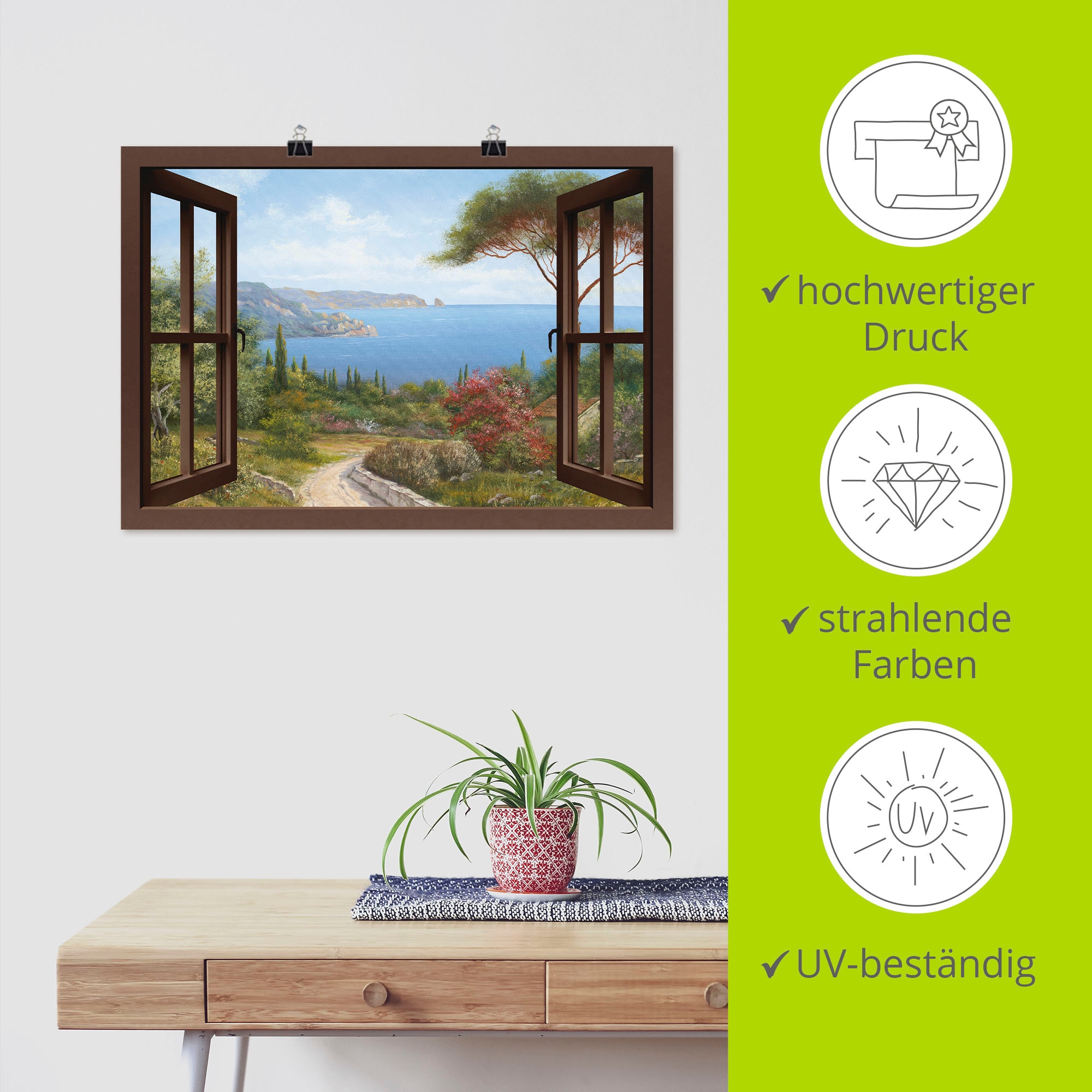 Artland Wandbild »Fensterblick Frühlingsmorgen«, Fensterblick, (1 St.), als Leinwandbild, Poster, Wandaufkleber in verschied. Größen