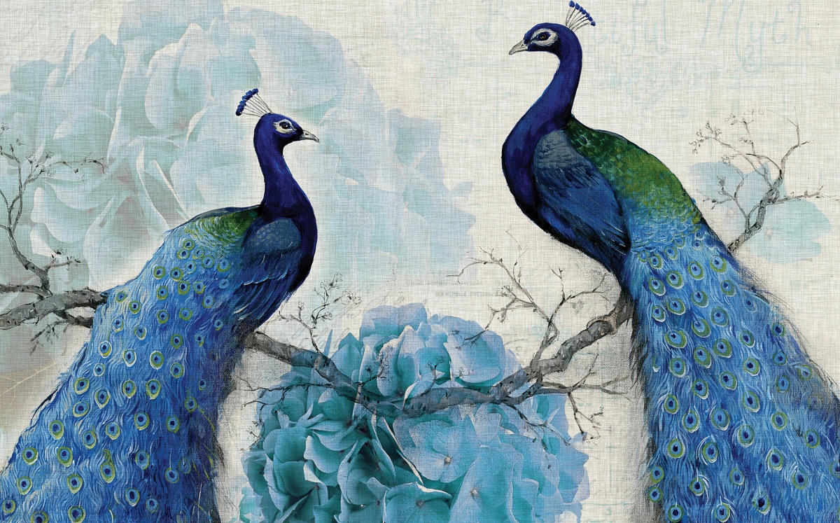 Papermoon Fototapete »Pfauen mit Blumen«