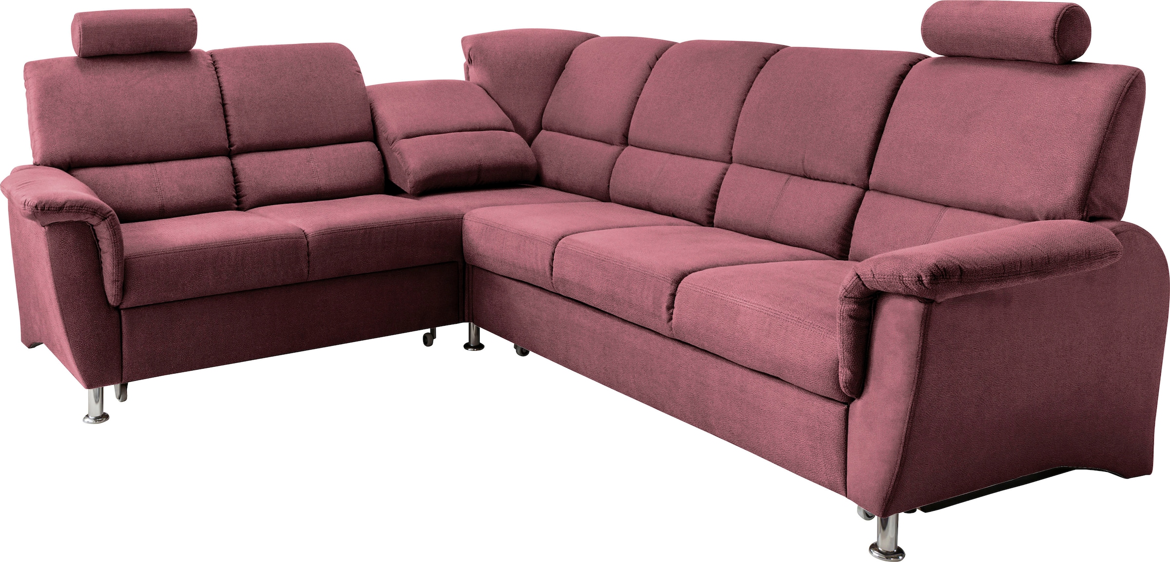 Home affaire Ecksofa »Pisa L-Form, mit Schlaffunktion, Stauraum, 2x höhenverstellbare«, Kopfstützen und Relaxfunktion im Eckelement