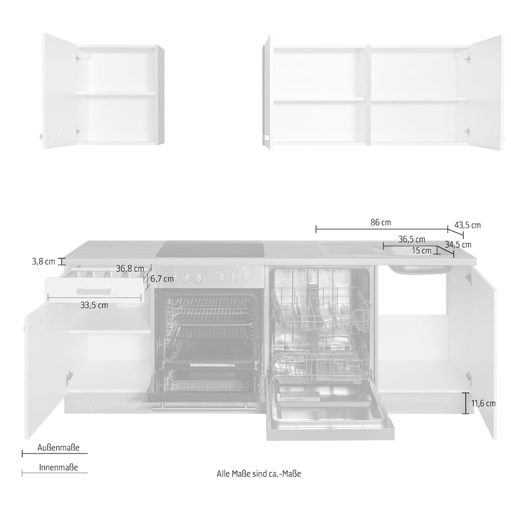 OPTIFIT Küchenzeile »Leer«, Breite 210 cm, mit Hanseatic-E-Geräten