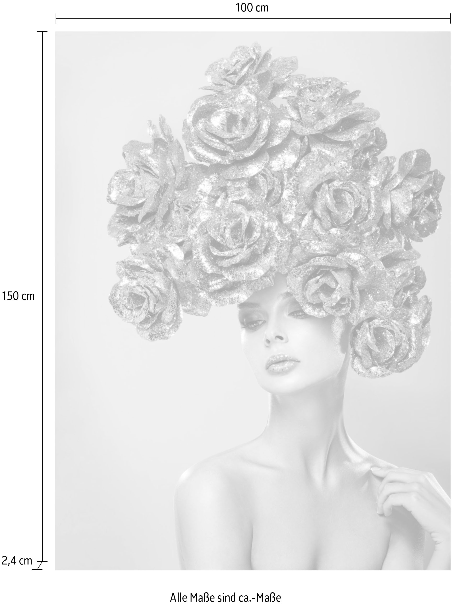 queence Acrylglasbild »Frau mit Blumenhut«, Frau-Kunst-Blumen-Bilder von Frauen-Fashion, Fine Art-Print in Galeriequalität
