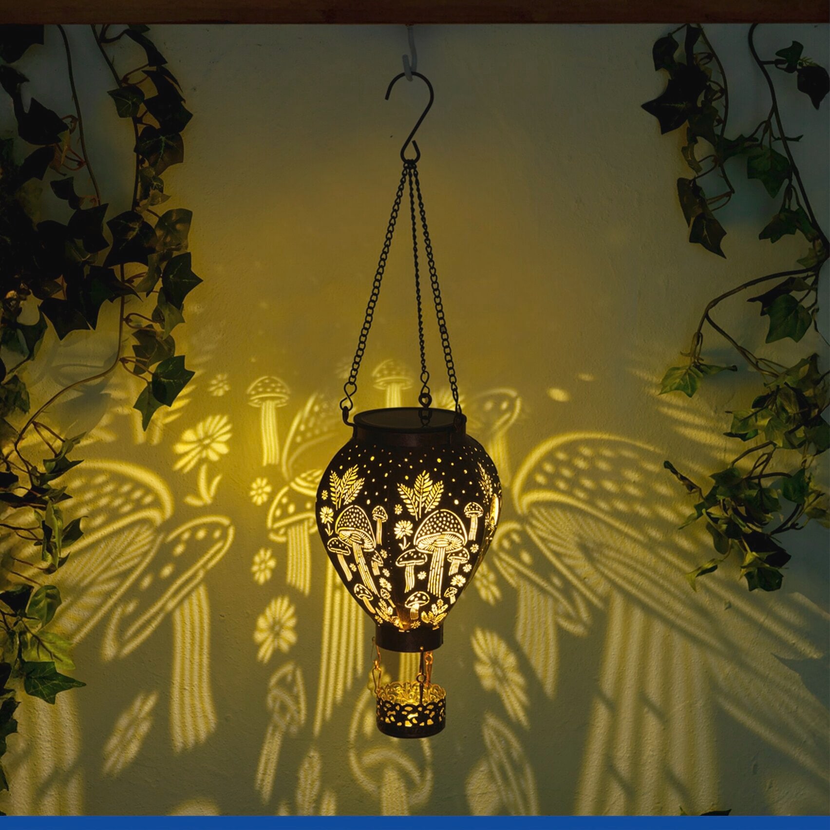 Maximex LED Gartenleuchte »Modell Heißluftballon« Warmweiß Solar-Ballon in Bronze-Optik mit Pilzmuster-Lichtprojektion