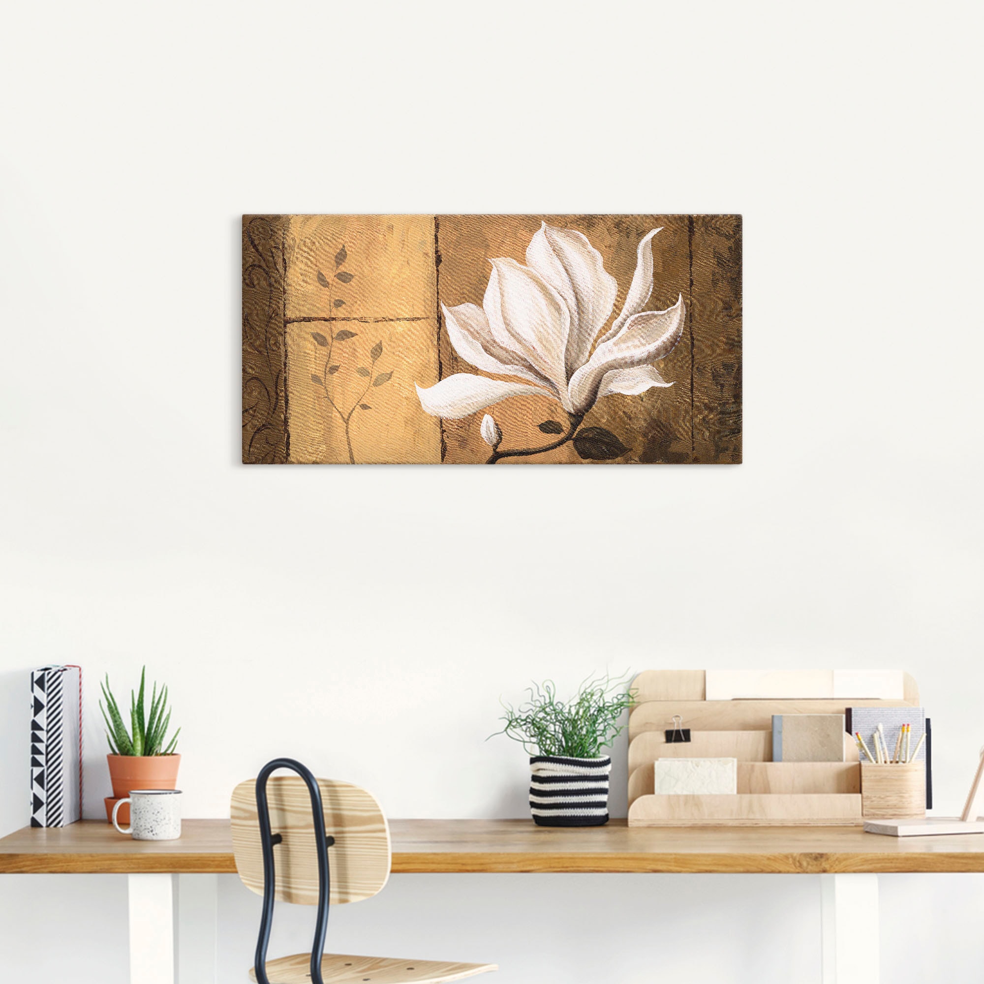 Artland Wandbild »Magnolie an Gold-Braun«, Blumen, (1 St.), als Leinwandbild, Poster in verschied. Größen