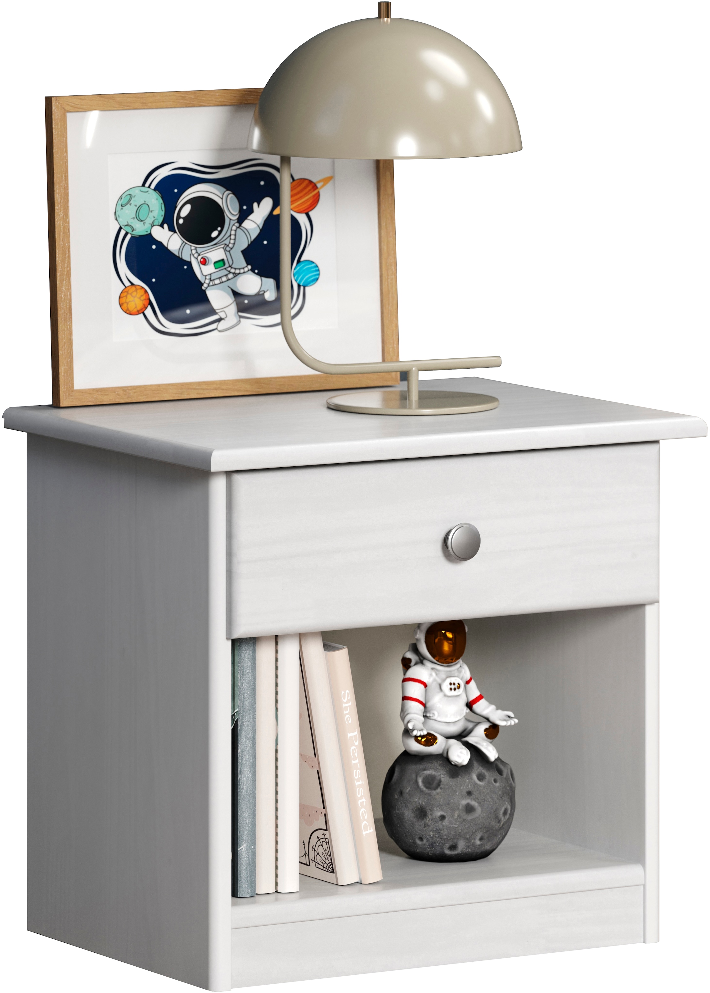 Home affaire Nachtkommode »Delsbo Nachtschrank Schrank Schlafzimmer Beistellschrank«, (1 St., Landhaus Design aus Kiefernholz), Massivholz Nachttisch Weiß lackiert - Nachtkonsole (B/T/H) 44/34/41 cm