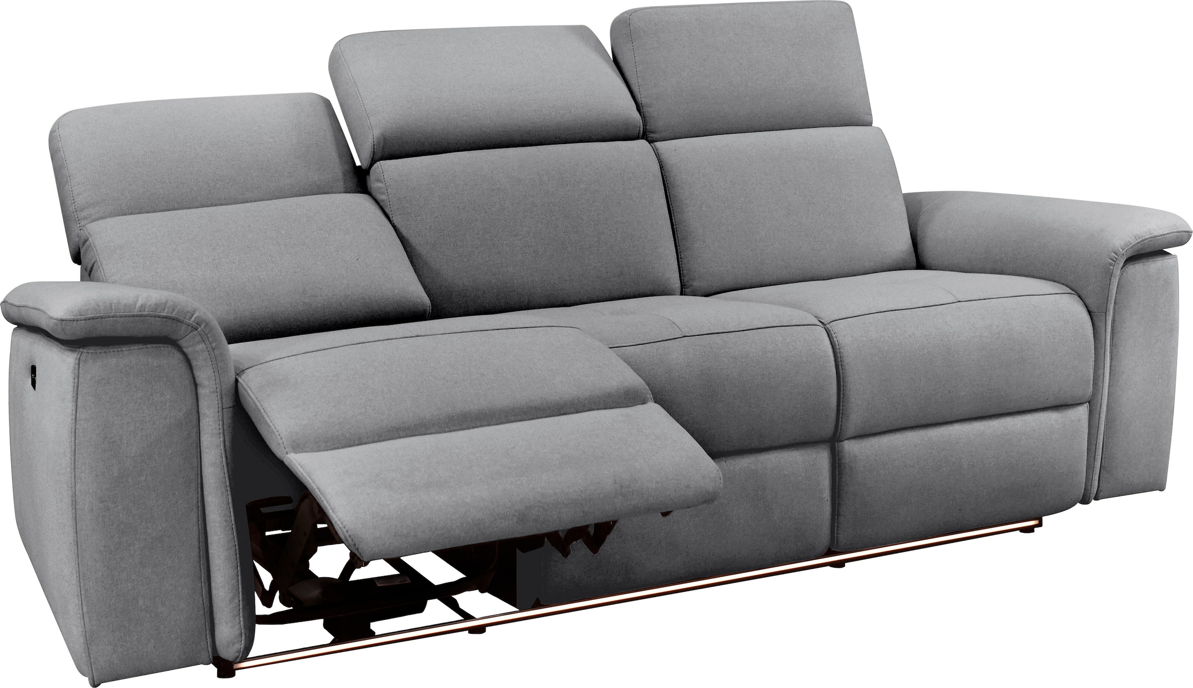 Places of Style 3-Sitzer »Pareli 229cm, manuelle u. elektr. Relaxfunktion in 2 Sitzen«, USB, KT-Verstellung, LED Beleuchtung, in Echtleder, Kunstleder, Web
