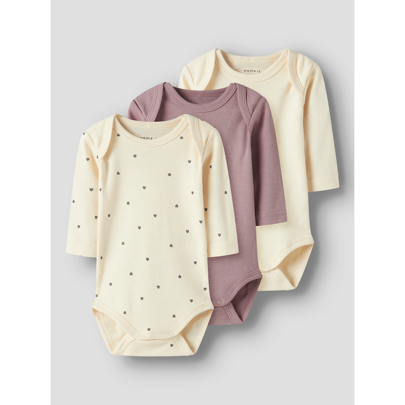 NAME IT Body »NBFBODY 3P LS HEART NOOS« Packung, 3 Stk. tlg. Summer Sand Pack:w/ Summer Sand + Deauville Mauve 74 - N-Gr N-Gr 74 Body von name it...
