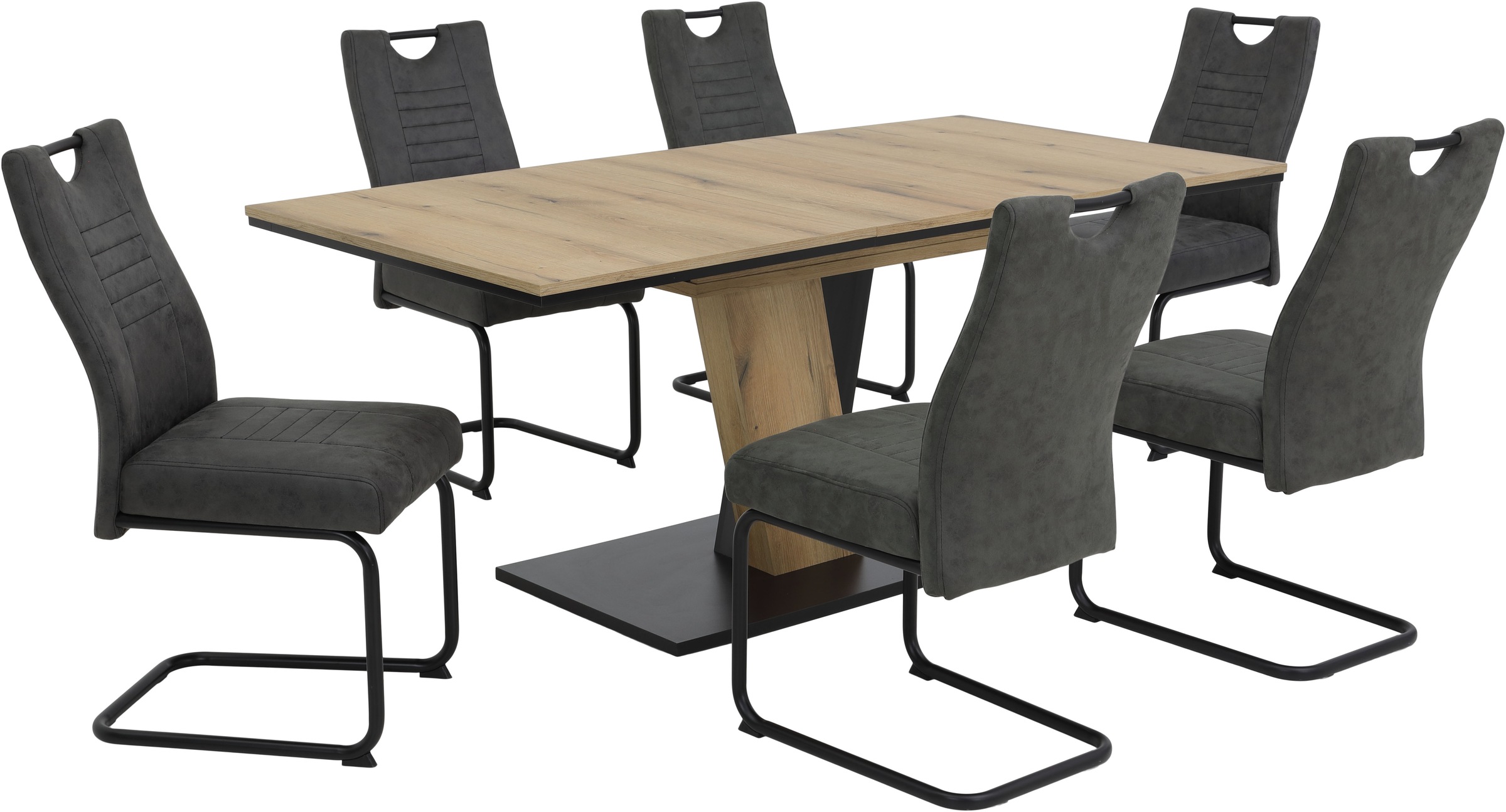 HELA Essgruppe »WESER« 7 Stk. tlg. Säulentisch 140-180x90 cm, Stuhl mit Fed günstig online kaufen