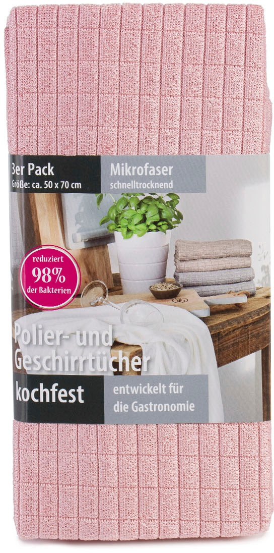Gözze Geschirrtuch »Polier- und Geschirrtuch, Mikrofaser«, (Set, 3 tlg.), schnelltrocknend und kochfest