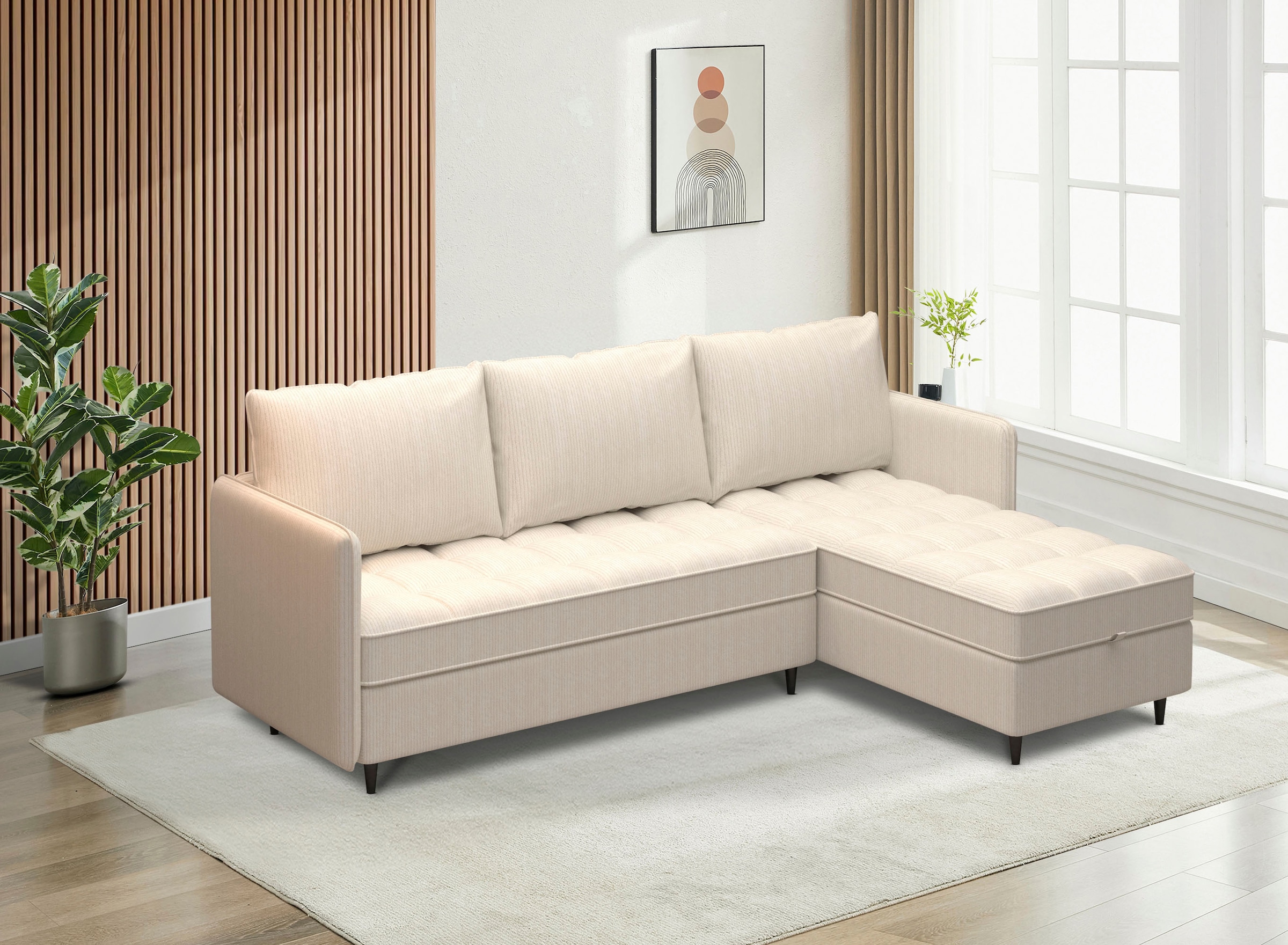 Dorel Home Ecksofa »LINDHUS, L-Form, 4 verschiedene Stellvarianten, Lounge-Sofa,«, Wohnlandschaft, mit Recamiere, großer Bettkasten, Cord, Chenille