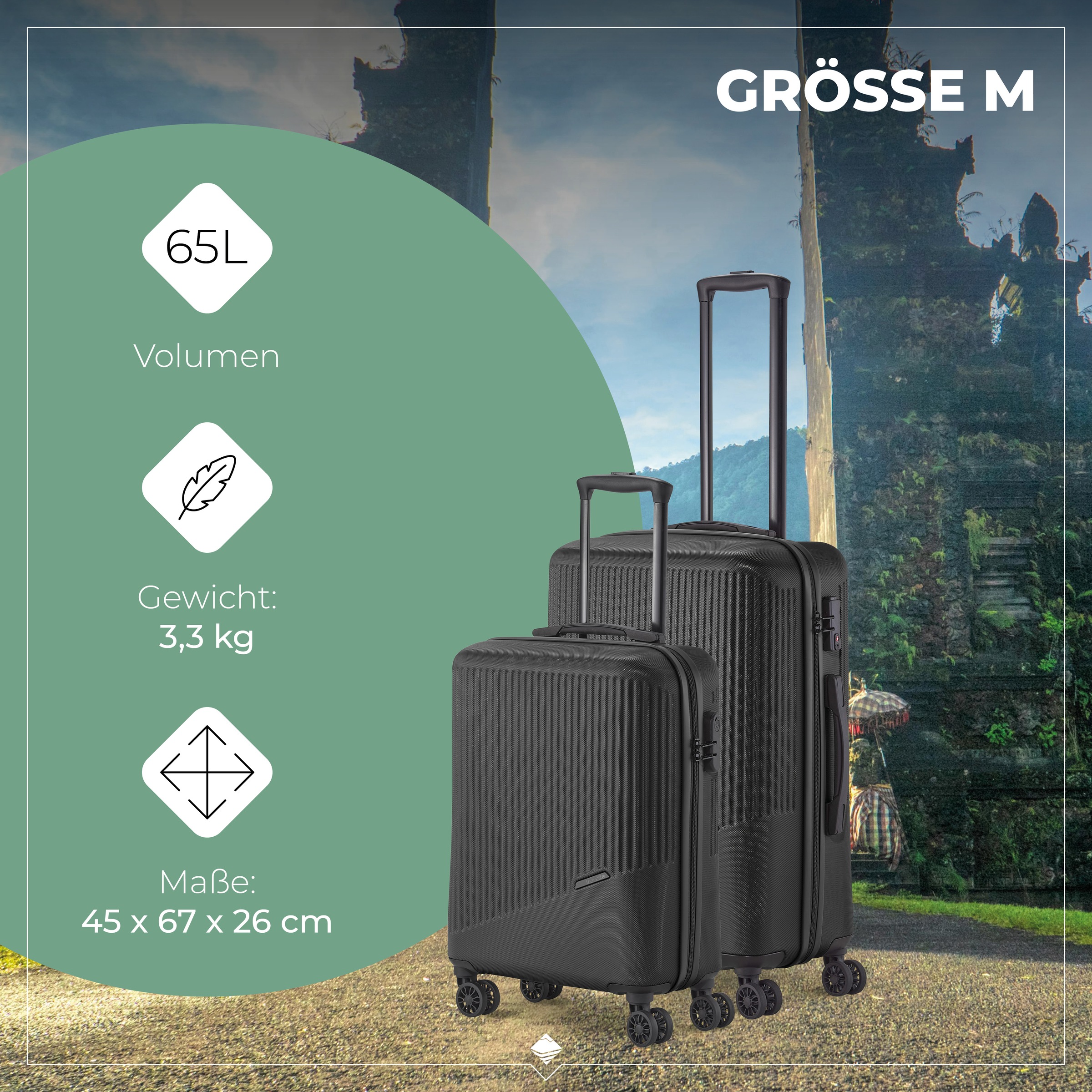 travelite Trolleyset »BALI 4w L/M/S«, (Set, 3 tlg., Hartschalen Trolley Set), Kofferset Reisegepäck Reisekoffer Hartschallenkoffer TSA Schloss