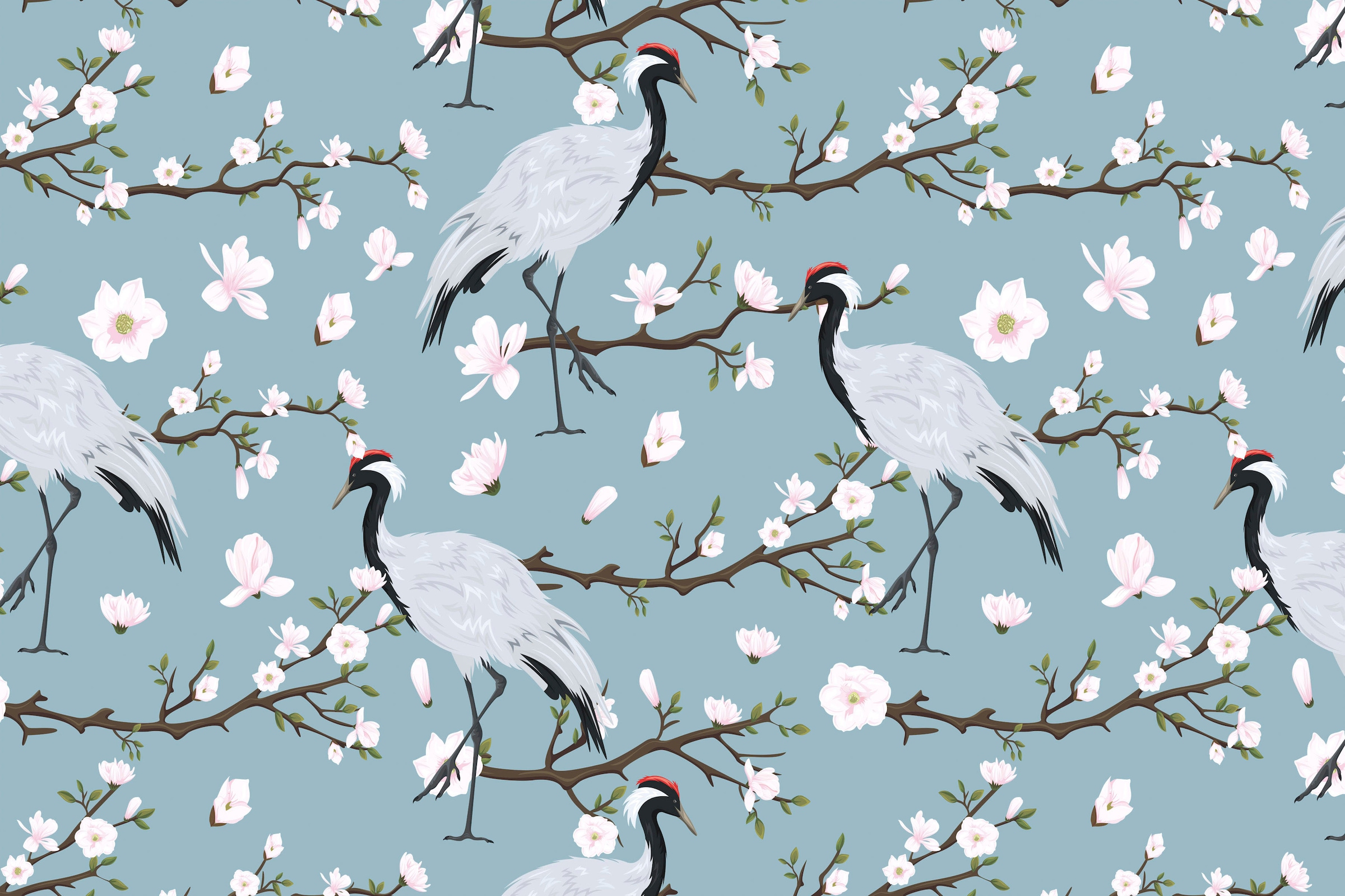 A.S. Création Leinwandbild »Japanese Cranes«, Kunst-Blumen-Kinder, (1 St.), Keilrahmen Kranich Asiatisch Leinwand-Bild Wohnzimmer modern Wandbild