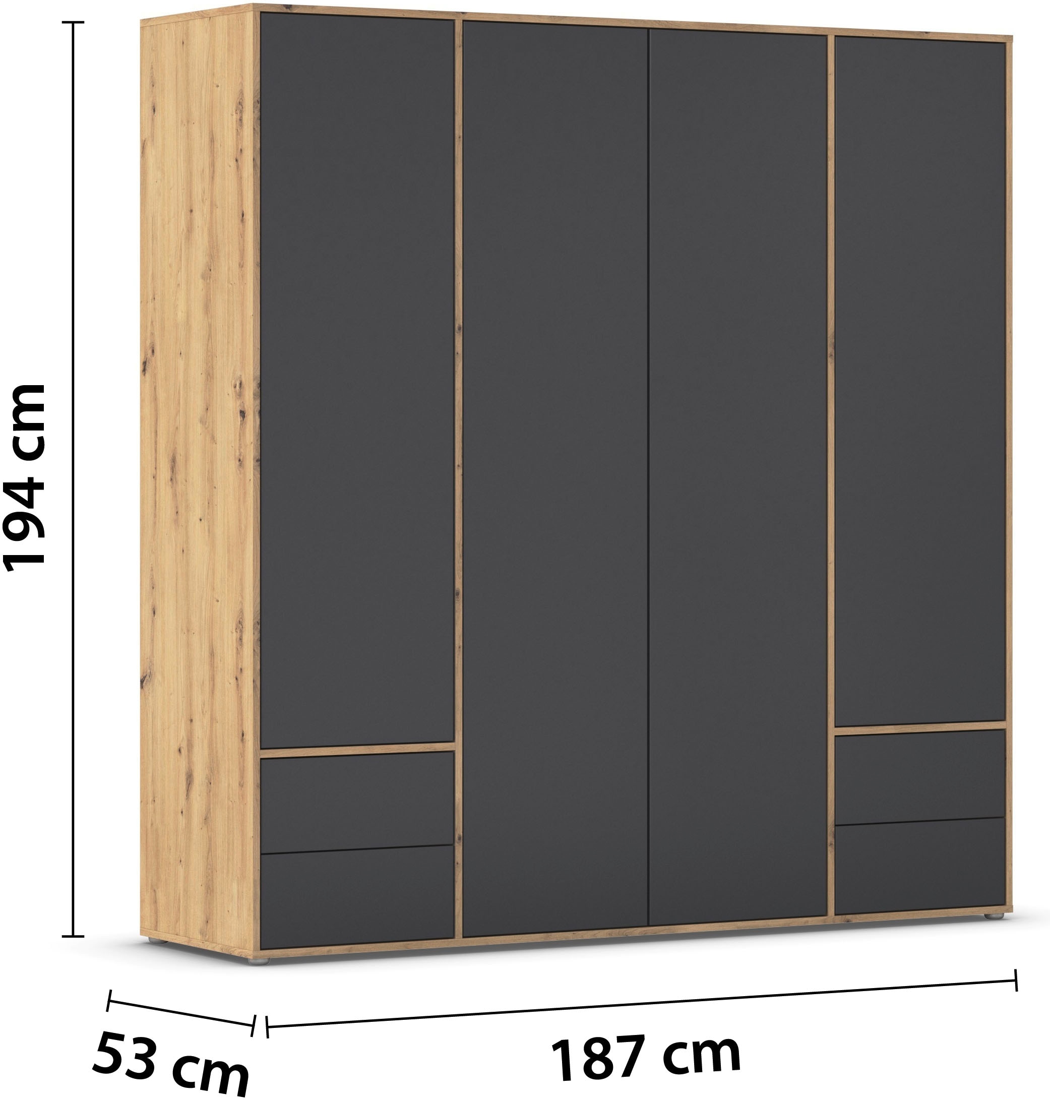 rauch Drehtürenschrank »Kleiderschrank Schrank Garderobe Wäscheschrank NABILA viel Stauraum«, (in 3 verschiedenen Ausstattungen BASIC/CLASSIC/PREMIUM), mit 2 Schubladen und Push-to-Open Funktion TOPSELLER MADE IN GERMANY