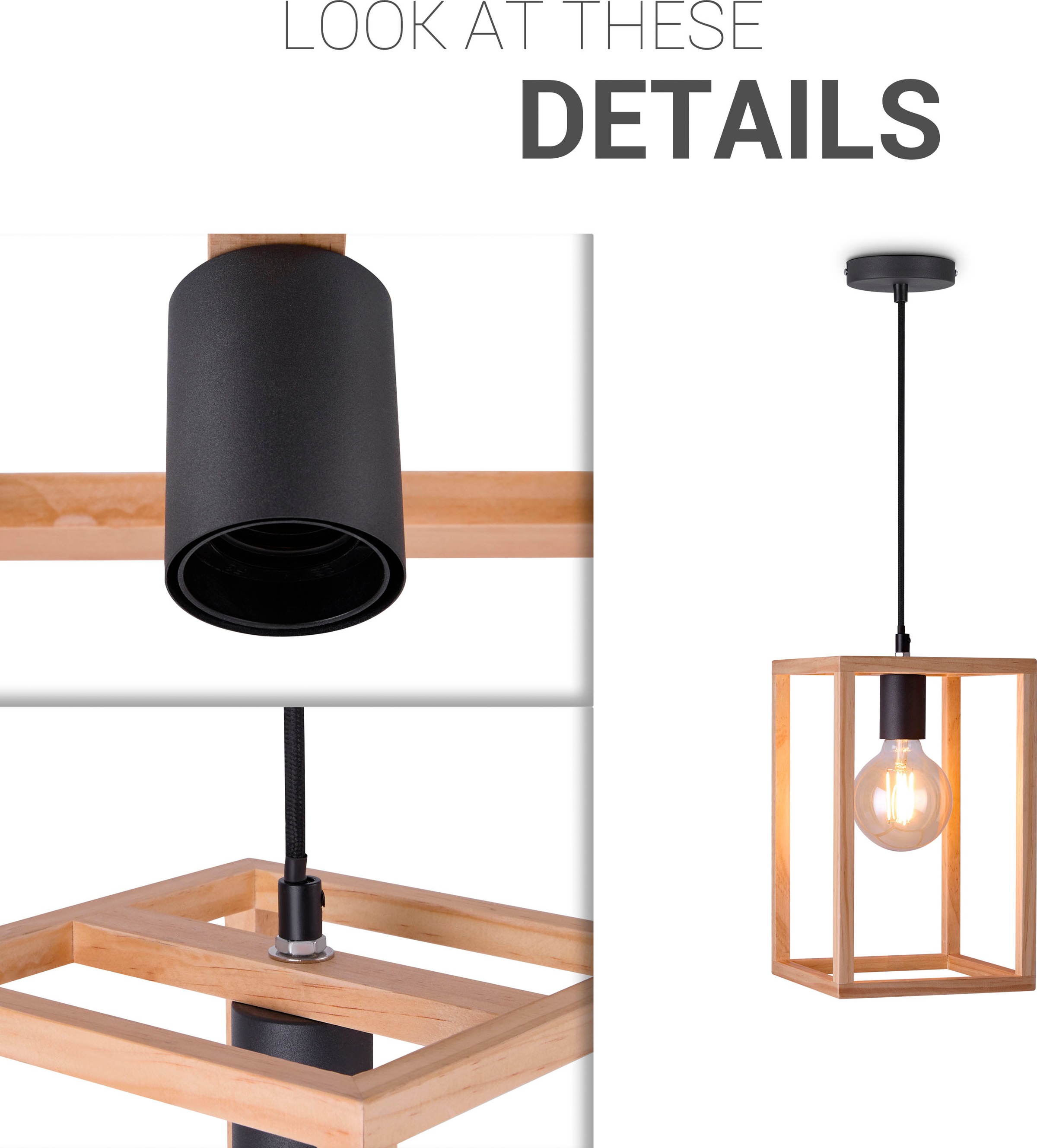 Paco Home Pendelleuchte »BJÖRN«, Leuchtmittel E27 | ohne Leuchtmittel, LED Pendellampe Wohnzimmer Esszimmer Modern Holz Einflammig E27