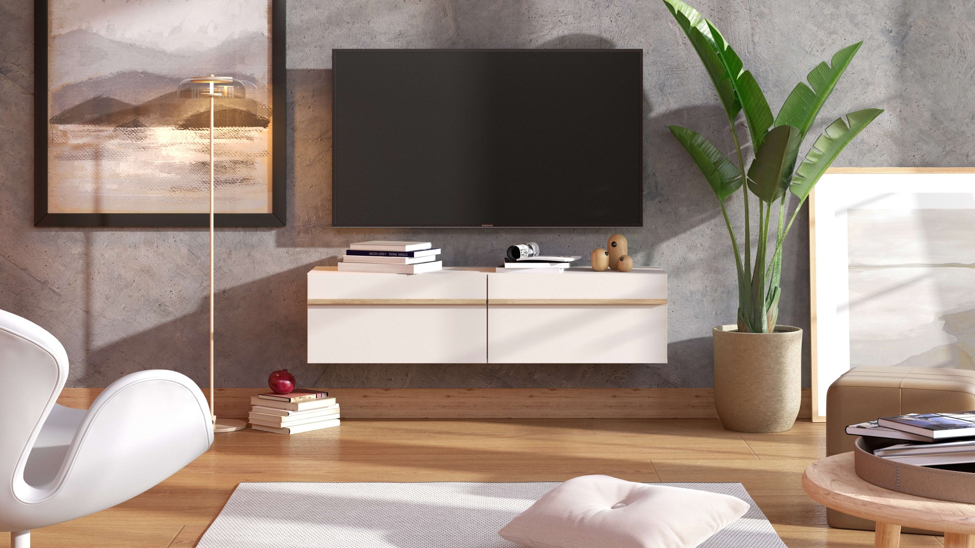 INOSIGN Lowboard »Arles TV-Kommode, Breite 128 /154/192 cm, TV-Schrank, Wandmontage«, mit geschlossenen Fächern, in Kaschmir Farbe, mit Klappentüren
