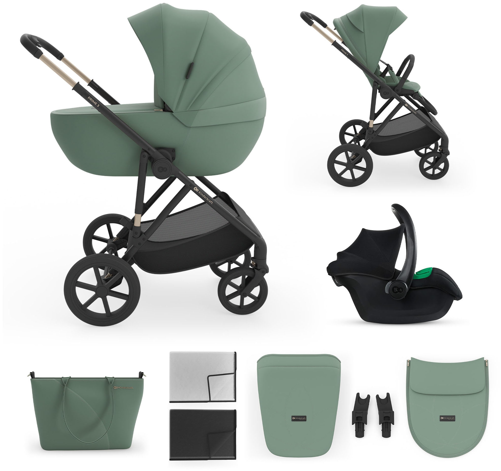 Kinderkraft Kombi-Kinderwagen »PRIME 3 3in1« 22 kg inkl. Babyschale MINK