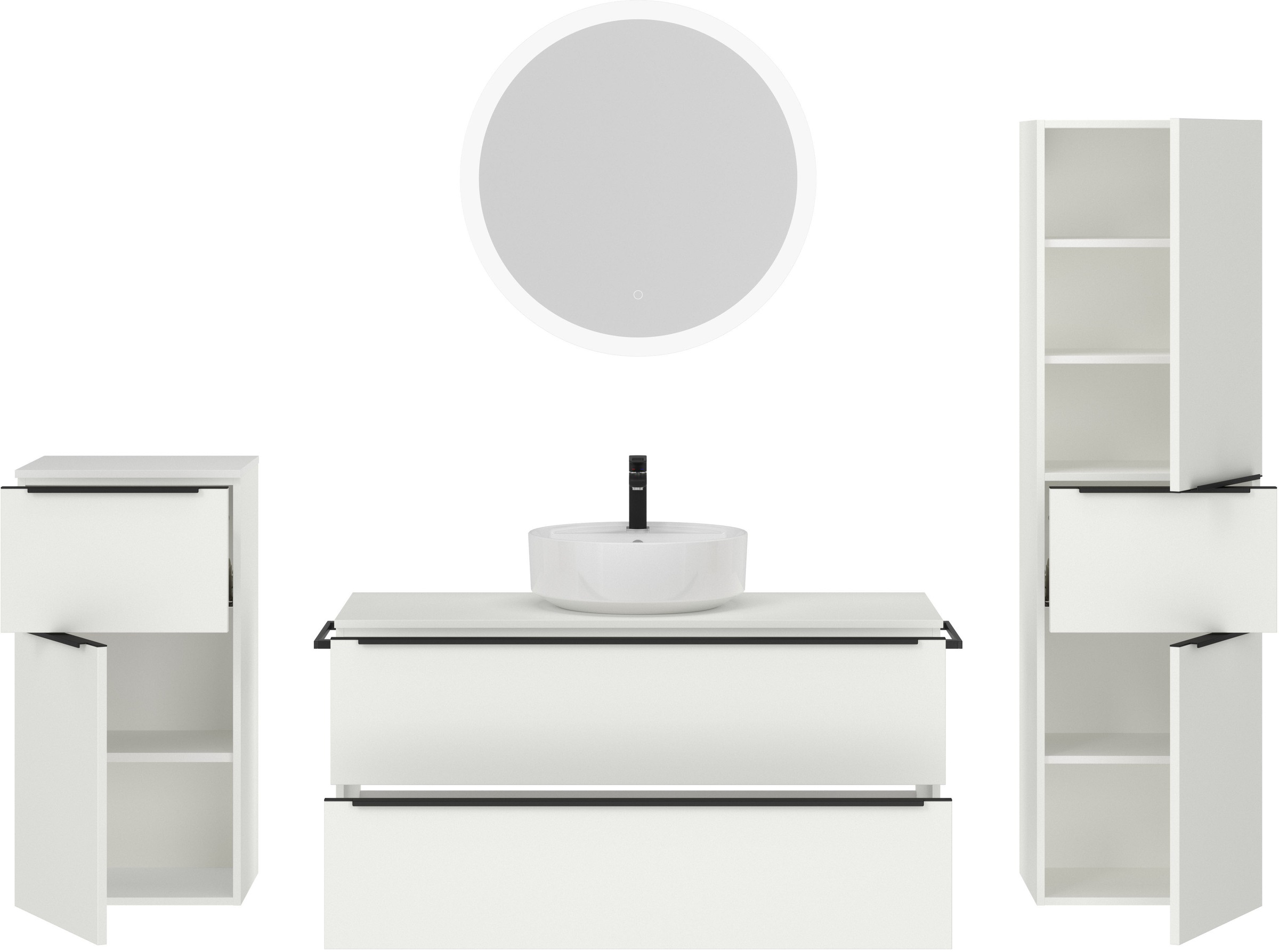 nobilia® Badmöbel-Set »Alvene«, (4 St., vormontiert, mit Soft-Close), inkl. Spiegel mit Touch-Sensor, in vier Breiten