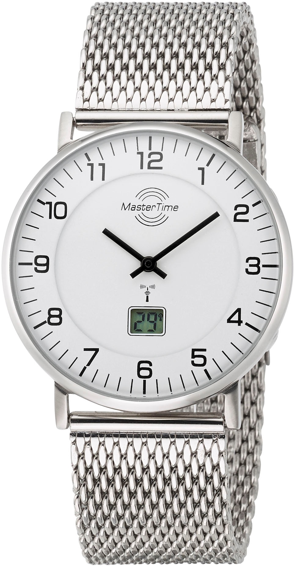 MASTER TIME Funkuhr »Basic«, Quarzuhr, Armbanduhr, Herrenuhr, Edelstahlarmband, analog, digital