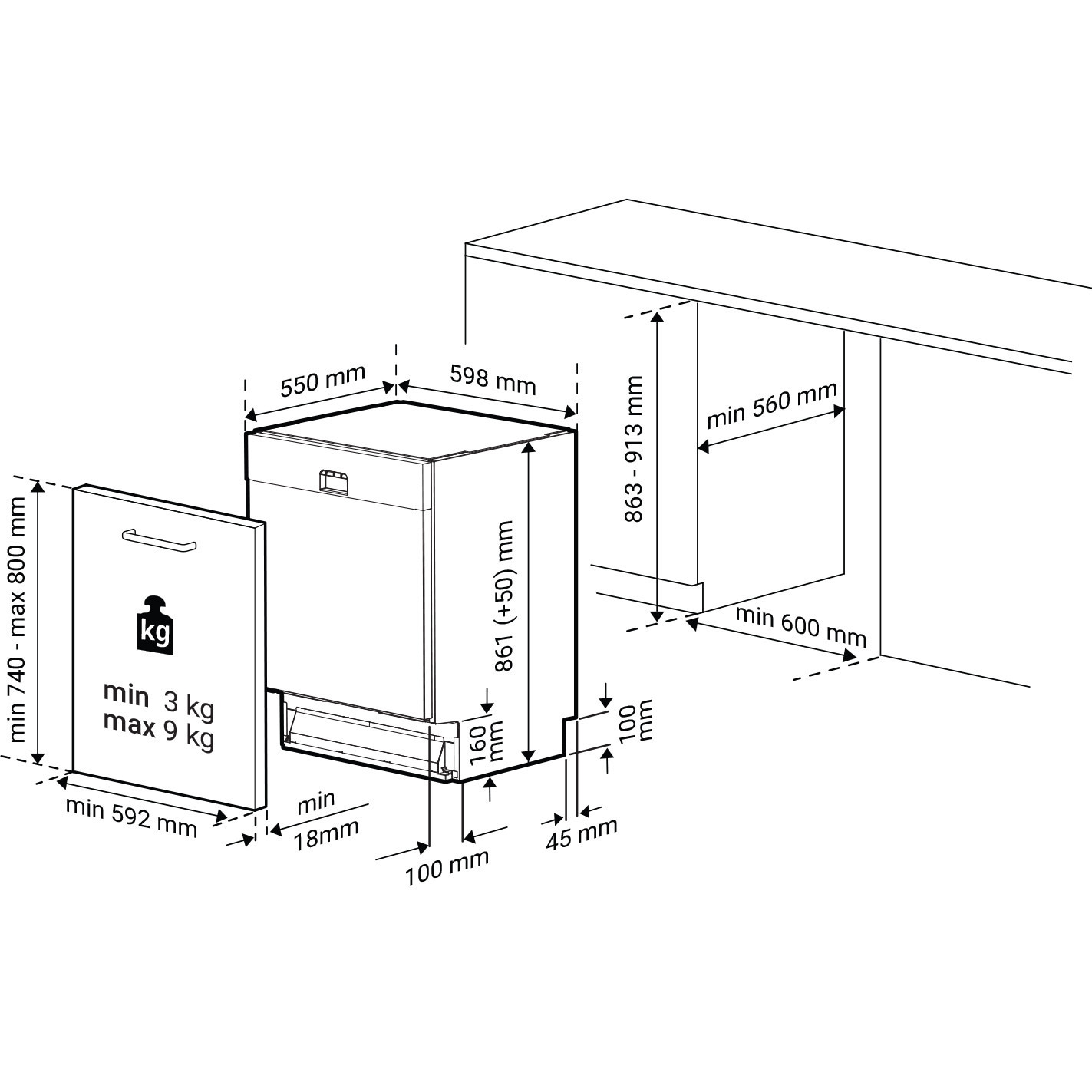 BAUKNECHT vollintegrierbarer Geschirrspüler XXL »BKKR IAXL« 14 tlg. Maßgedecke XXL Geschirrspüler - 4,1 cm höher als Standardmodelle