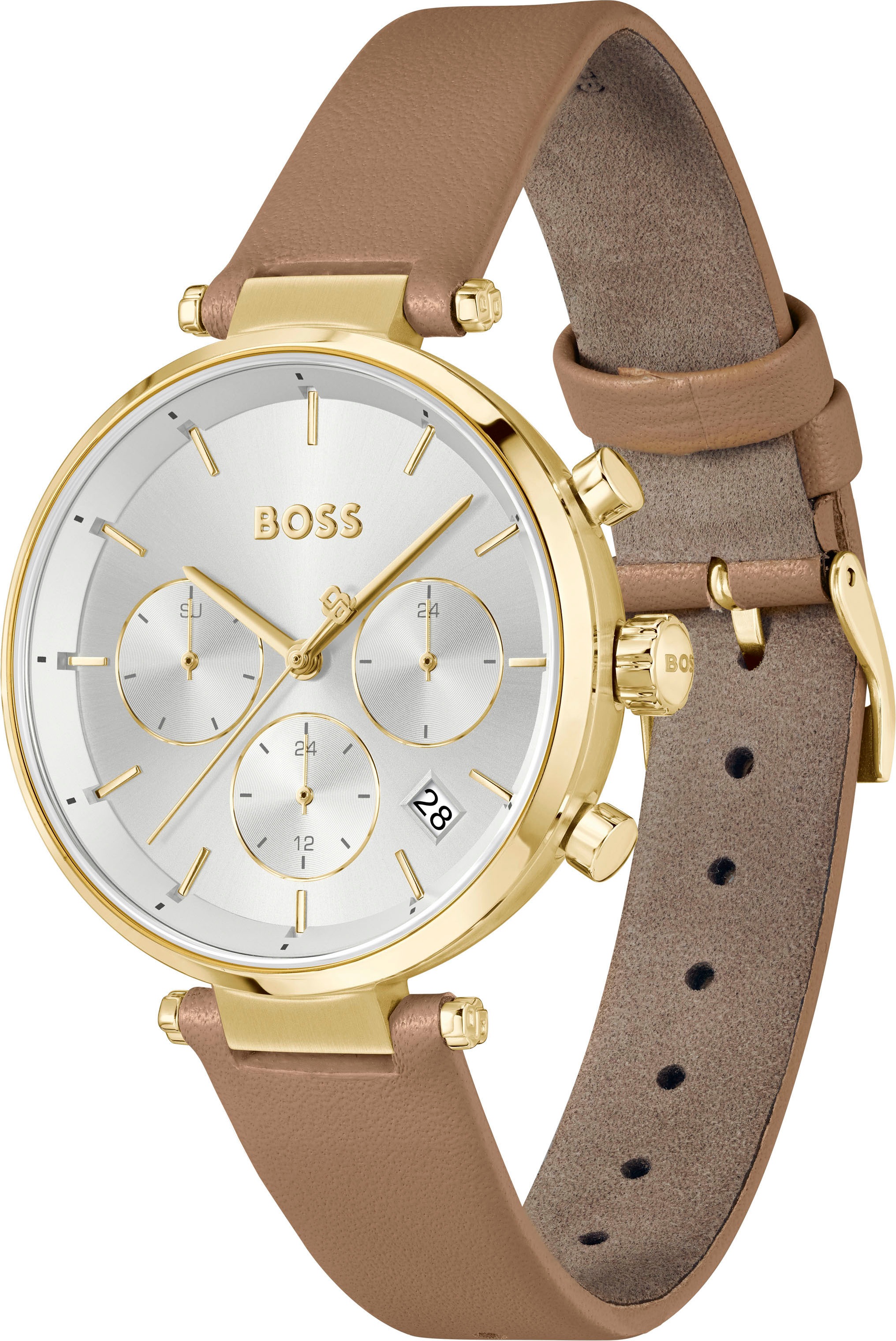 BOSS Multifunktionsuhr »MAJESTY SPORT«, Quarzuhr, Armbanduhr, Damenuhr, Lederarmband, analog