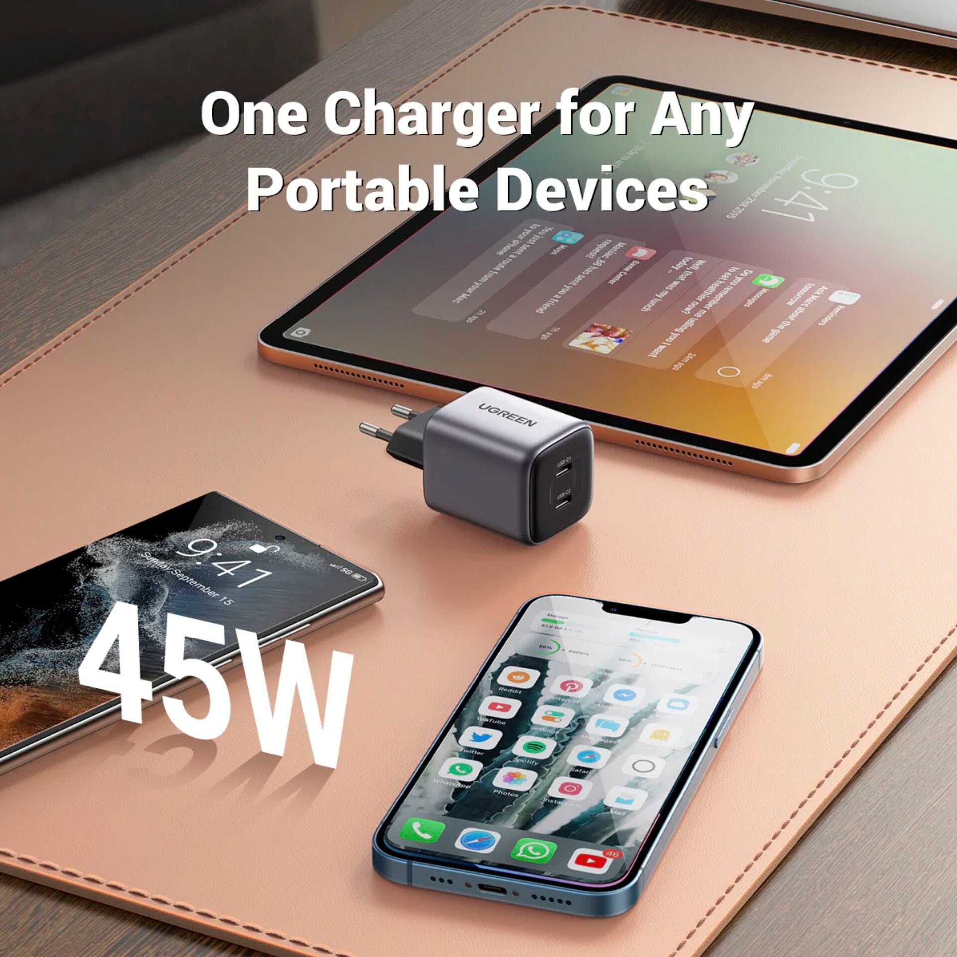UGREEN Smartphone-Ladegerät »Nexode 45W Dual USB-C Port Ladegerät«