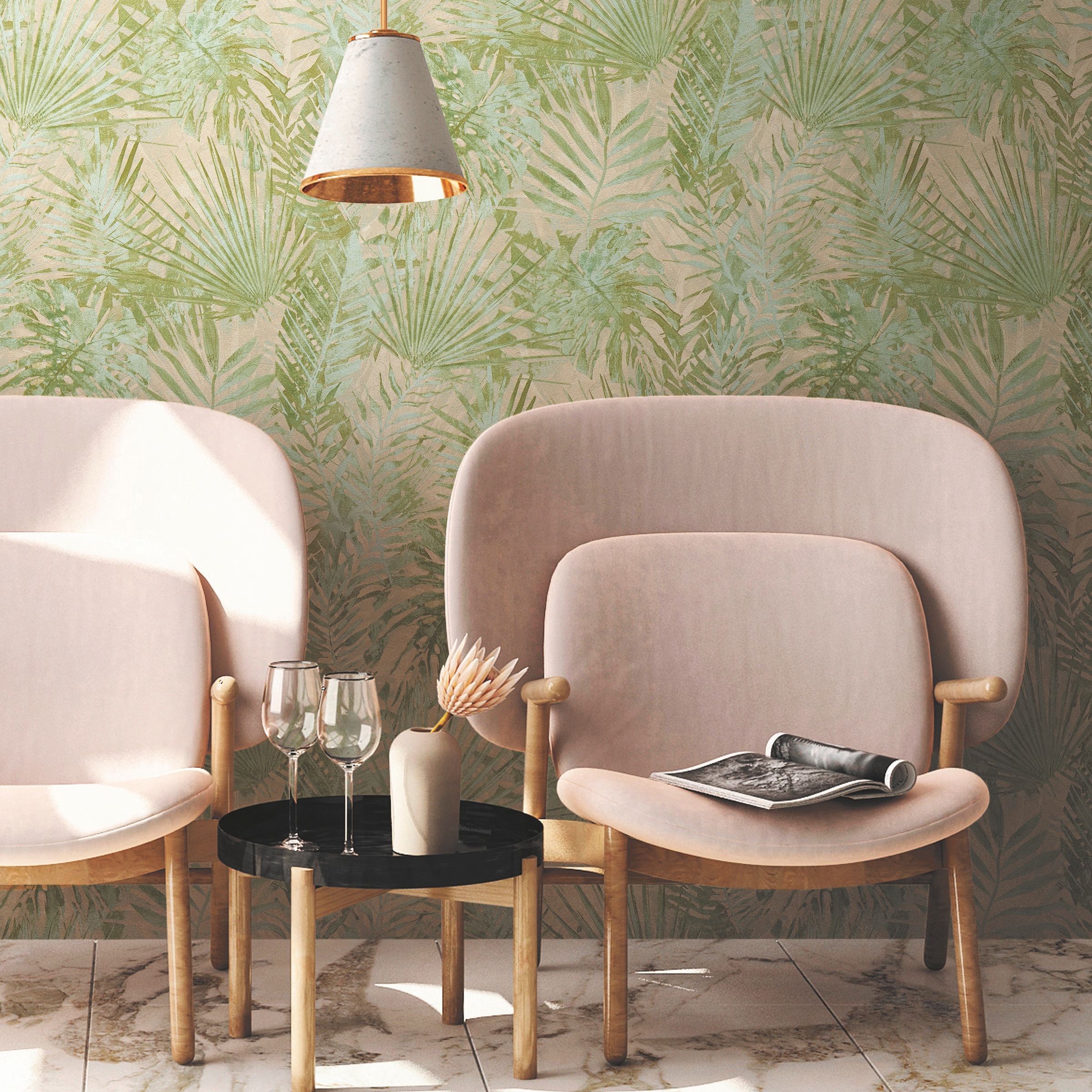 A.S. Création Vliestapete »Natural Living Dschungelblätter«, matt-gemustert-neutral, Dschungel Tapete Vlies Vlies Wand Tapeten Wohnzimmer Schlafzimmer Flur