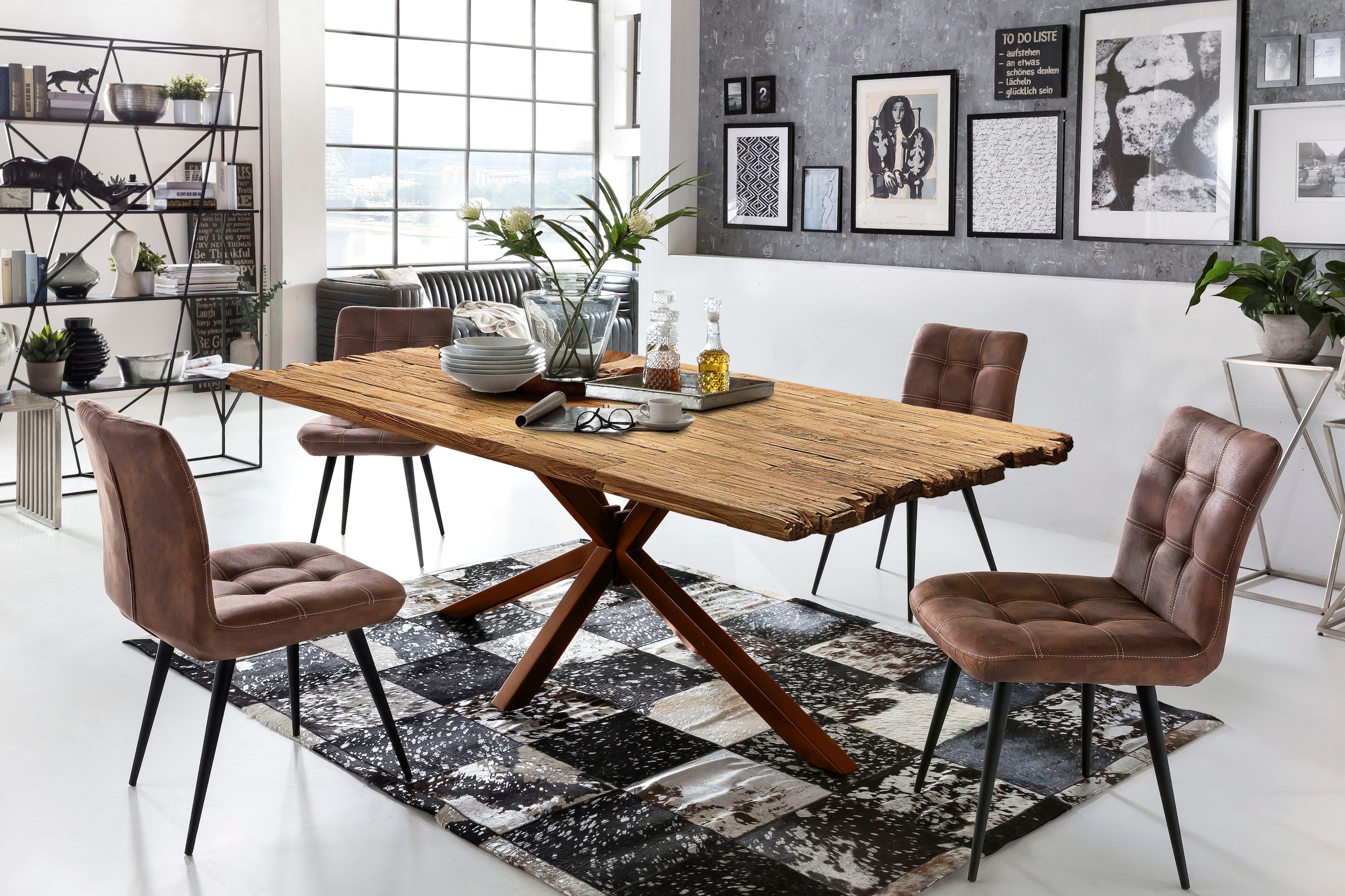 SIT Esstisch »Mantua aus recyceltem Teakholz mit Bruchkante & Metallgestell« 50 mm starke Teakholzplatte mit markanter Bruchkante