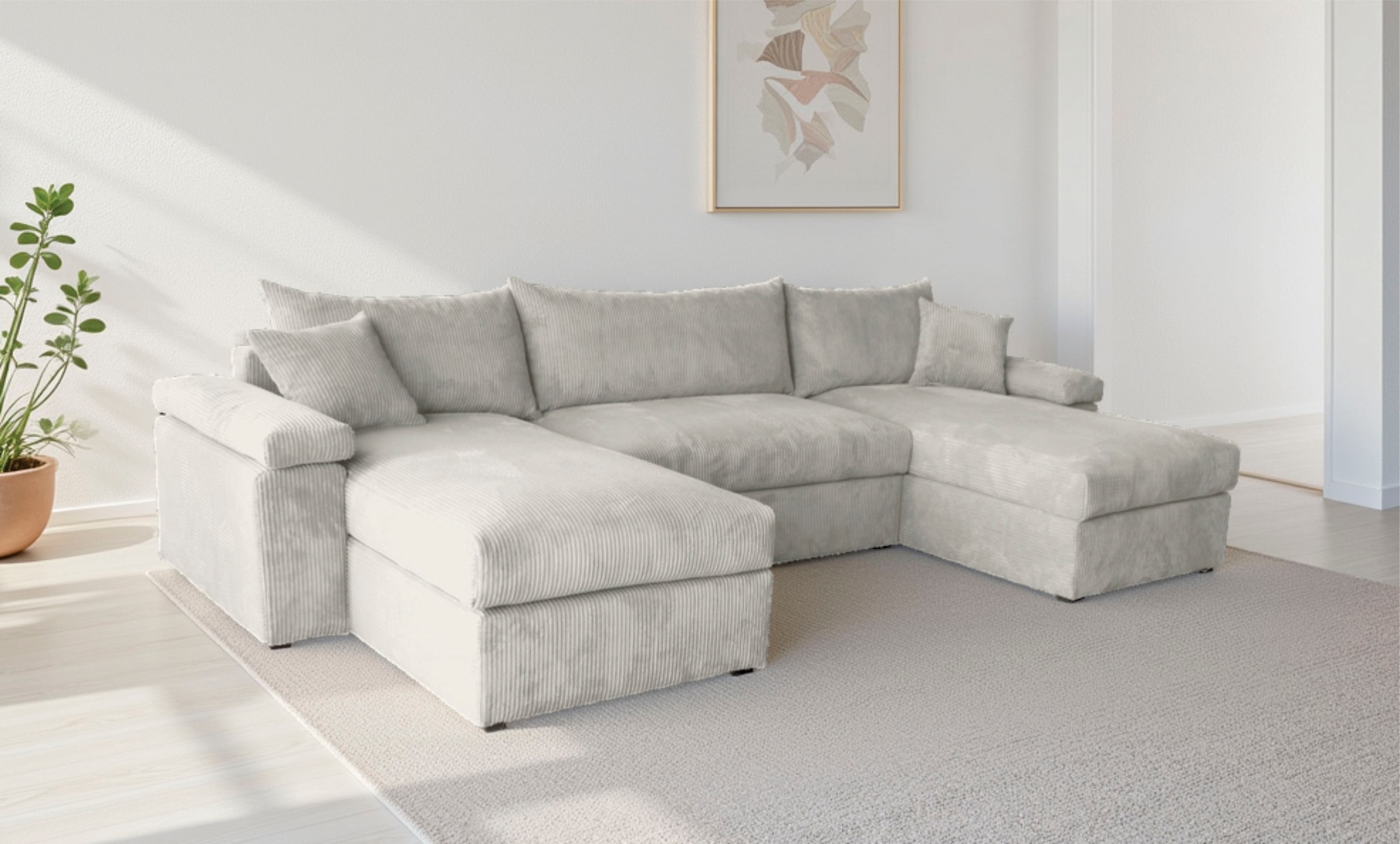 OTTO home Wohnlandschaft »Cosy U-Form, B: 309 cm, Sitzaufbau im Sandwich-Federkern« 2 Zierkissen, Mega-Sofa, Cord oder Struktur weich, Kaltschaumauflage