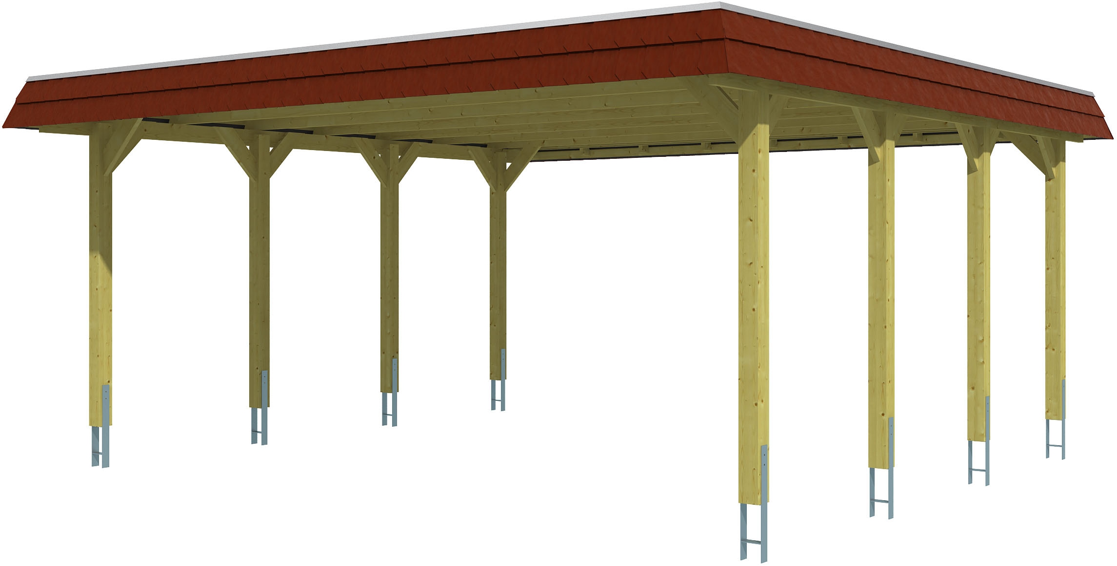 Skanholz Doppelcarport »Spreewald«, Nadelholz, 530 cm, Grün, mit Aluminiumdach, rote Blende