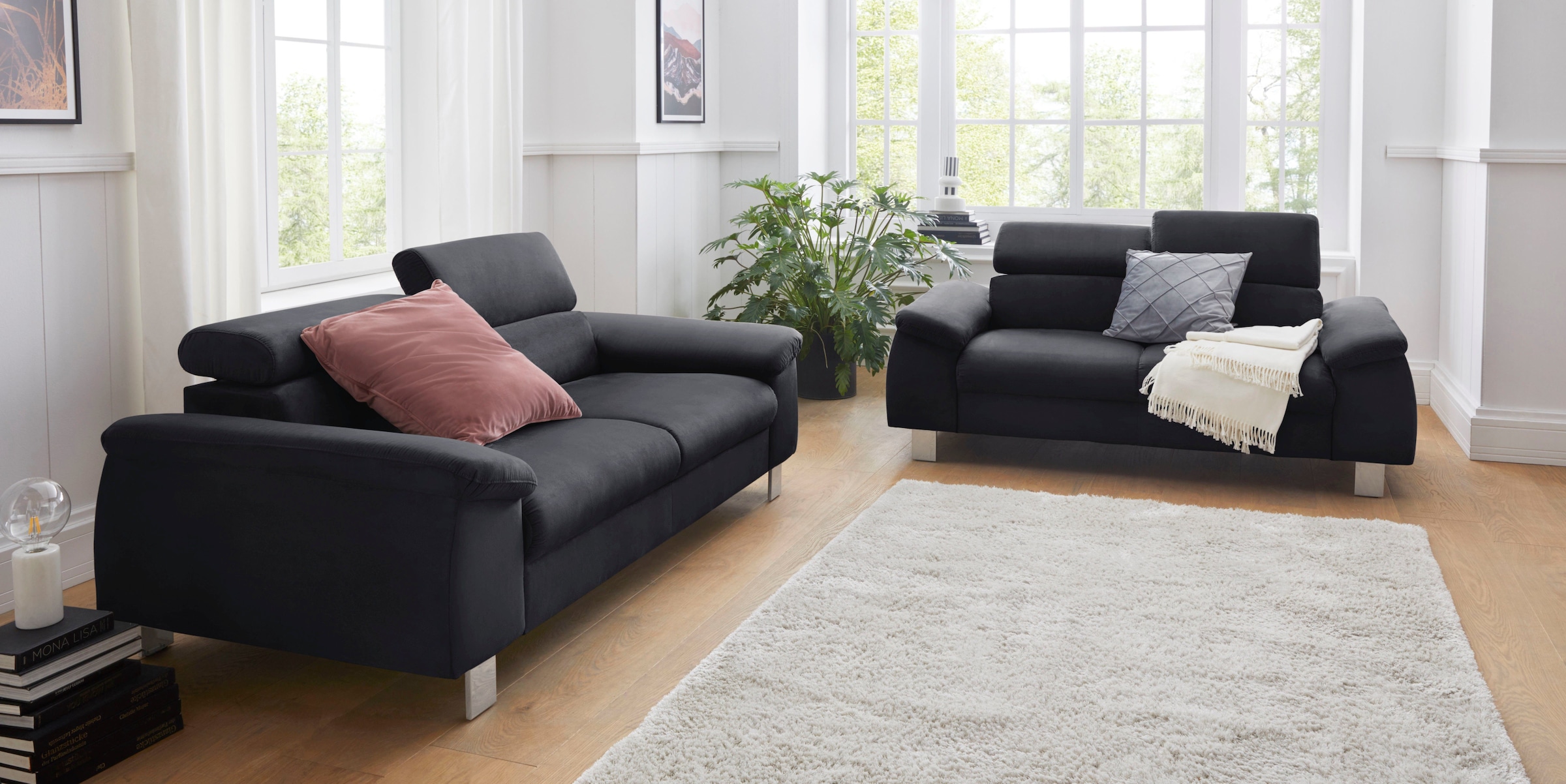 COTTA Polstergarnitur »Komaris, B: 177 bzw. 100 cm« Set,  Set: 2er-Sofa & Hocker, mit Kopfteilverstellung