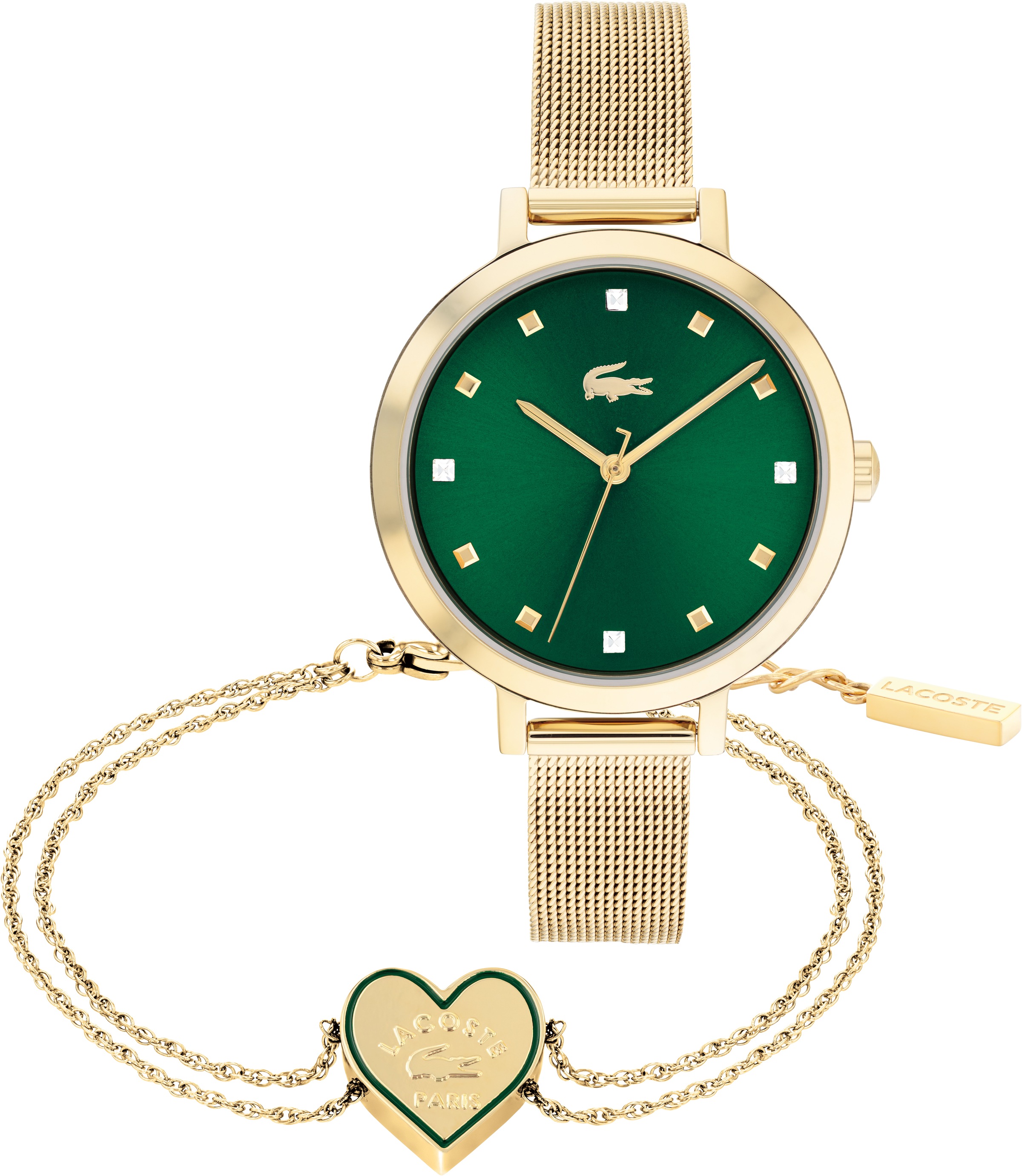 Lacoste Quarzuhr »RIGA«, (Set, 2 tlg., mit Armband), Armbanduhr, Damenuhr, Edelstahlarmband, ideal auch als Geschenk