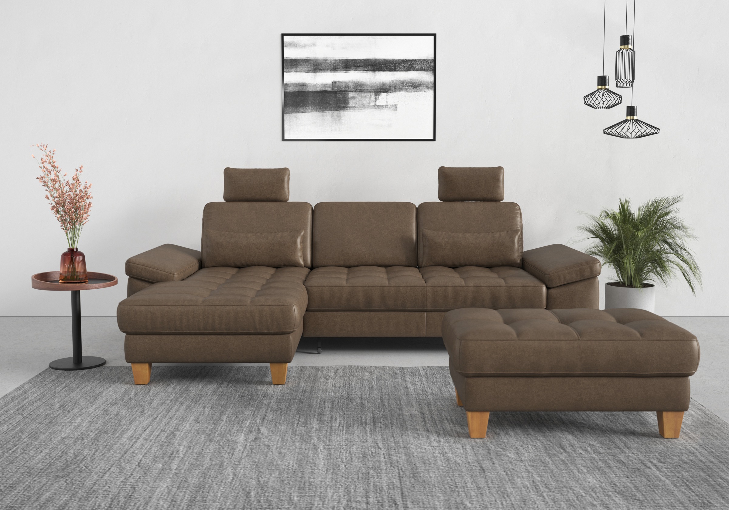 sit&more Ecksofa »Westham L-Form«, mit Recamiere, mit oder ohne Bettfunktion, Bettkasten, Füße Eiche
