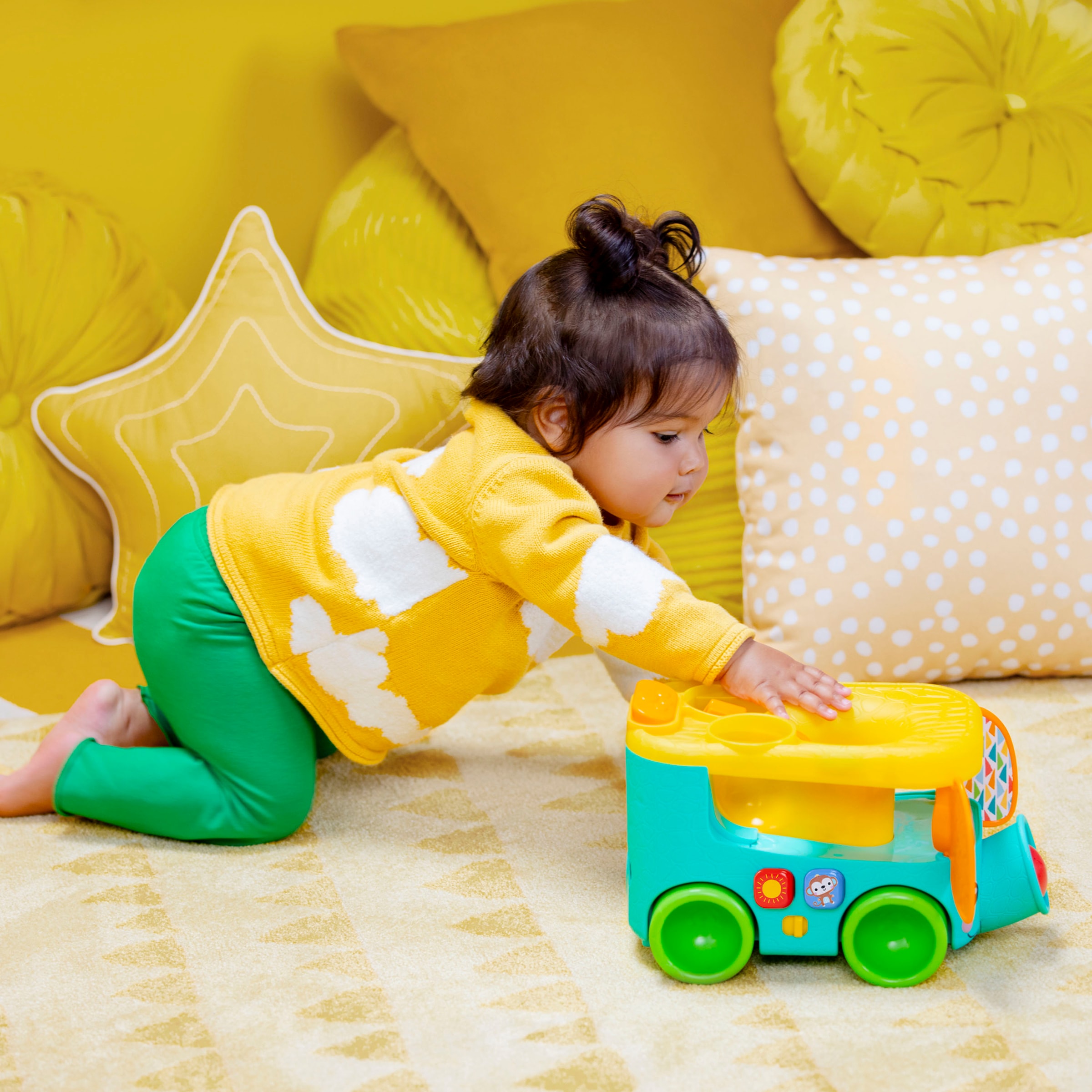 Bright Starts Lernspielzeug »Pop & Roll Safari Bus Ball Play Toy«, mit Licht und Sound
