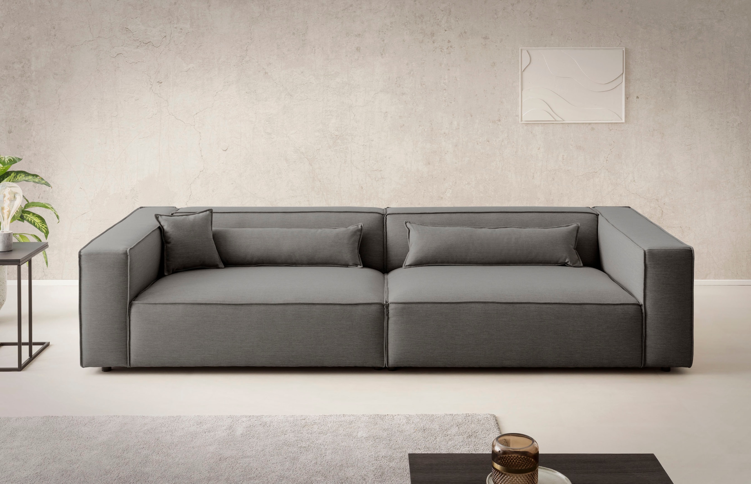 LeGer Home by Lena Gercke 3-Sitzer »PIARA, XXL Sofa mit Kedernaht, Big-Sofa in Cord oder Leinenoptik«, schwarze Füße, bequemer Sitzkomfort, extra tiefe Sitzfläche