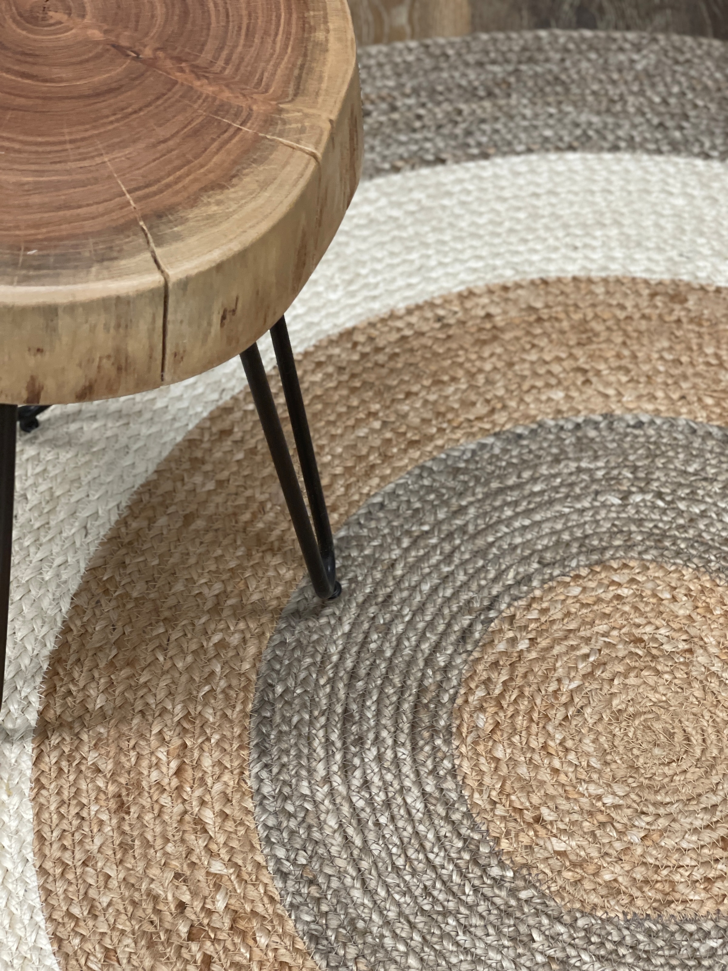 Myflair Möbel & Accessoires Teppich »Terra Rings«, rund, 10 mm Höhe, Juteteppich, handgeflochten, Wendeteppich, gestreift, reine Naturfaser